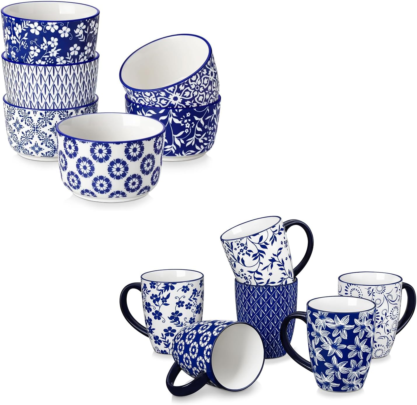 vancasso Selene 6 oz Mini Ceramic Ramekins Set of 6 and Large Coffee Mugs Set of 6