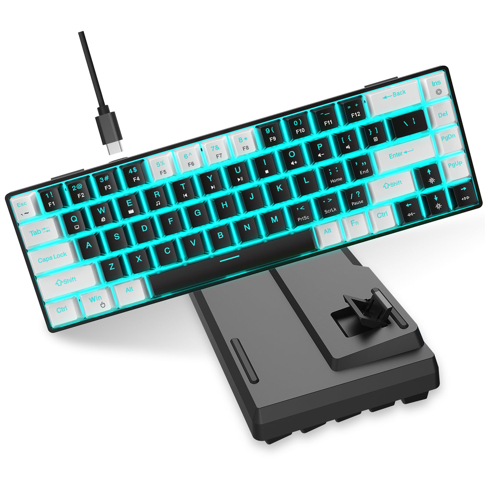 Goshyda Tastiera da Gioco Meccanica al 65%, Tastiera Meccanica Cablata a 68 Tasti, Retroilluminazione Blu Ghiaccio, Tastiera da Gioco a Doppio Colore, Cavo USB Rimovibile, Asta Blu