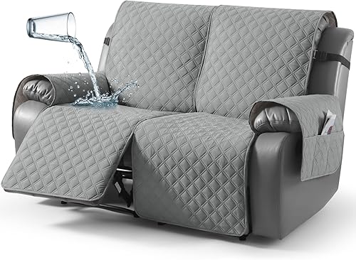 Vista 37 de TAOCOCO Fundas para sofá reclinable 100% impermeables, con correas para las piernas, funda de sofá reclinable lavable en 1 pieza con bolsillo, Gris
