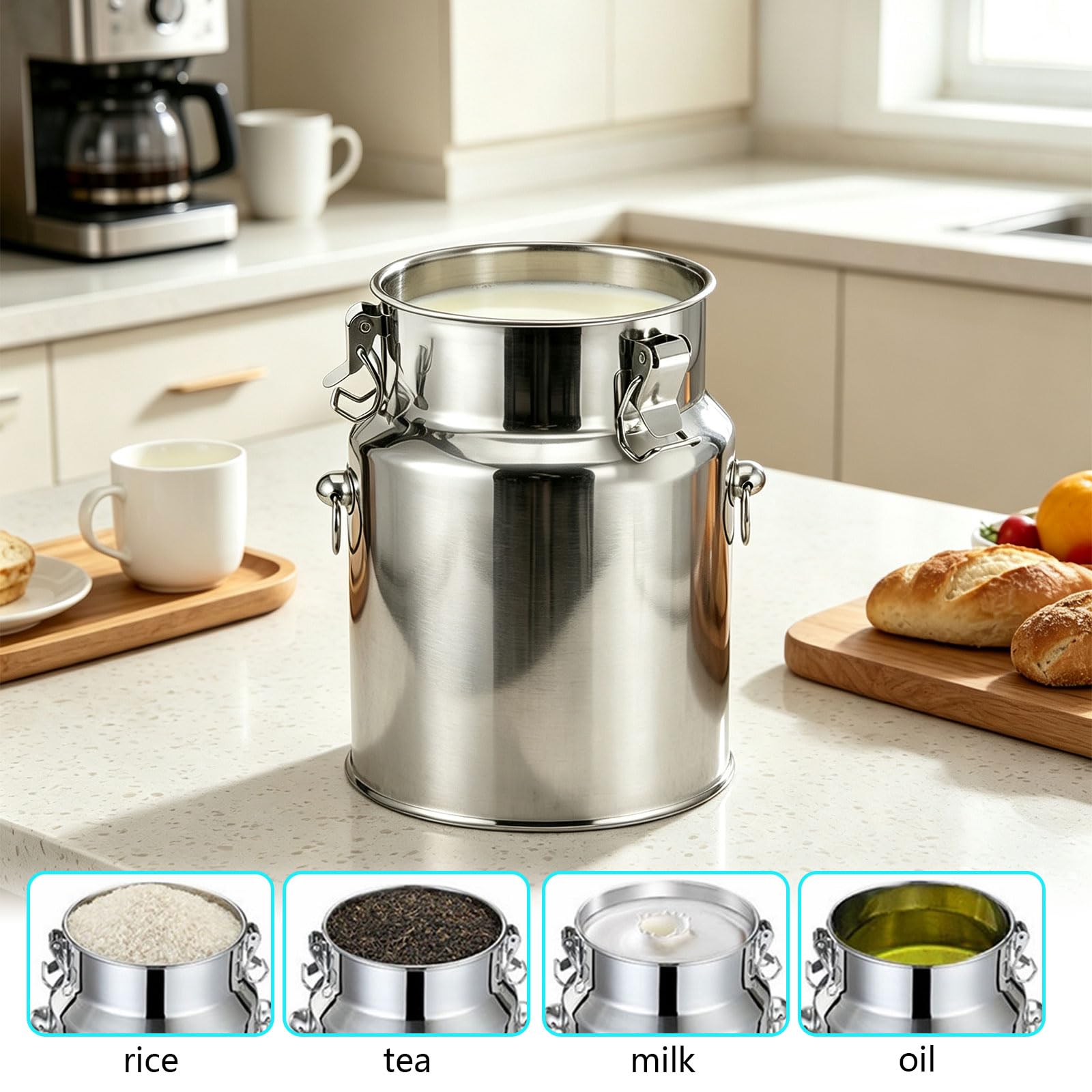 Contenitore Ermetico per Il Latte, Brocca per Il Latte con Coperchio E Manici Secchio da Trasporto Contenitore per Alimenti per Latte, Olio, Acqua, Cereali,18L 25x40CM