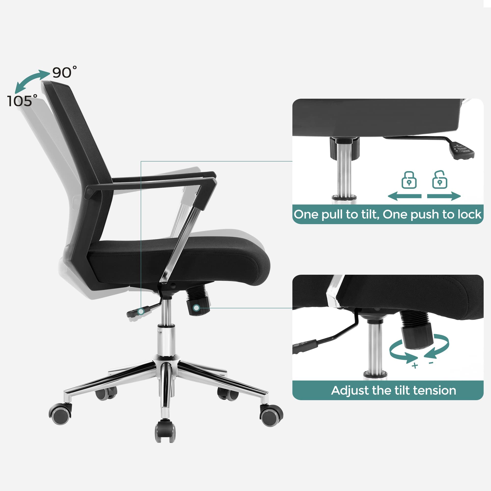 Buy SONGMICS Swivel Desk Chair for Home, Mesh Office Chair with Arms