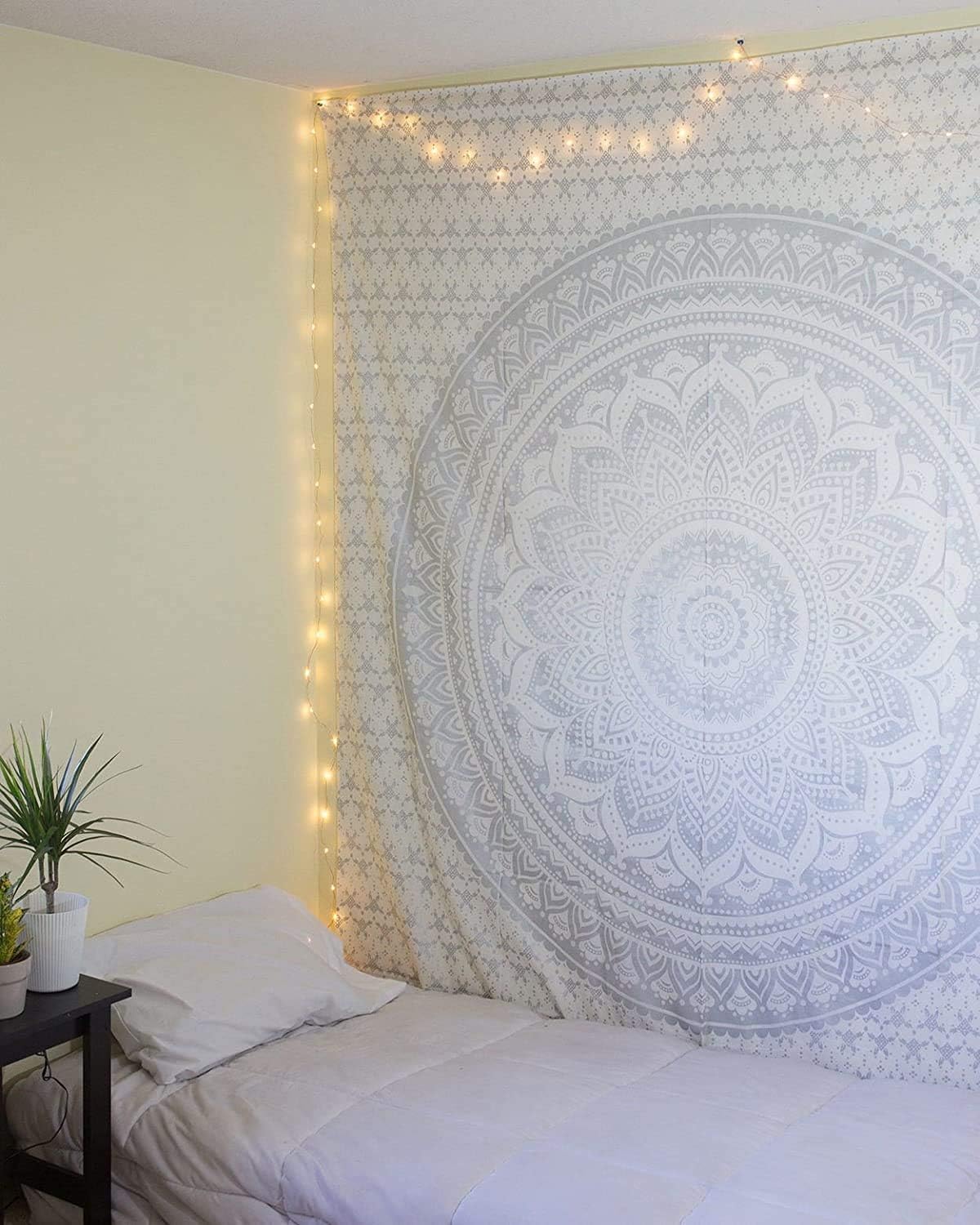 THE ART BOX Metallic Silver Tapestry Grey Mandala Wall Hanging, Cotton Beach Throw Blanket - Image 4