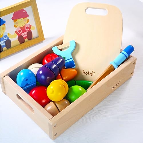 Miniatura 7 de Dailyfunn - Juego de alimentos de madera para niños, juego de cocina Montessori con caja de almacenamiento