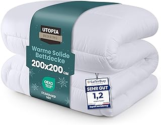 Utopia Bedding Bettdecke 200 x 200 cm, Ganzjahresdecke 370 GSM Füllung, atmungsaktive Schlafdecke, Steppdecke, Super Weiche Kuschelige (Weiß)