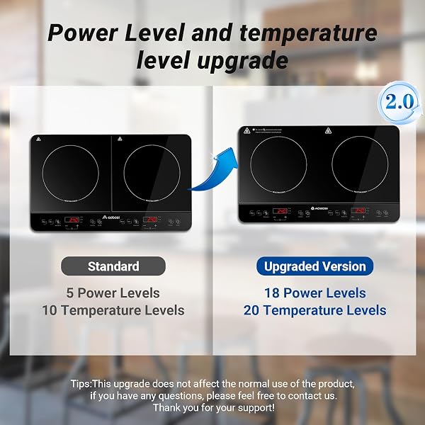 Aobosi Double Induction hob,Induction Cooker with Portable Black Glass Plate, Independent Control,One-click Max and Min Power Control 2800W,20 Temperature Setting[Upgrade],Safety Lock,4-Hour Timer - 2