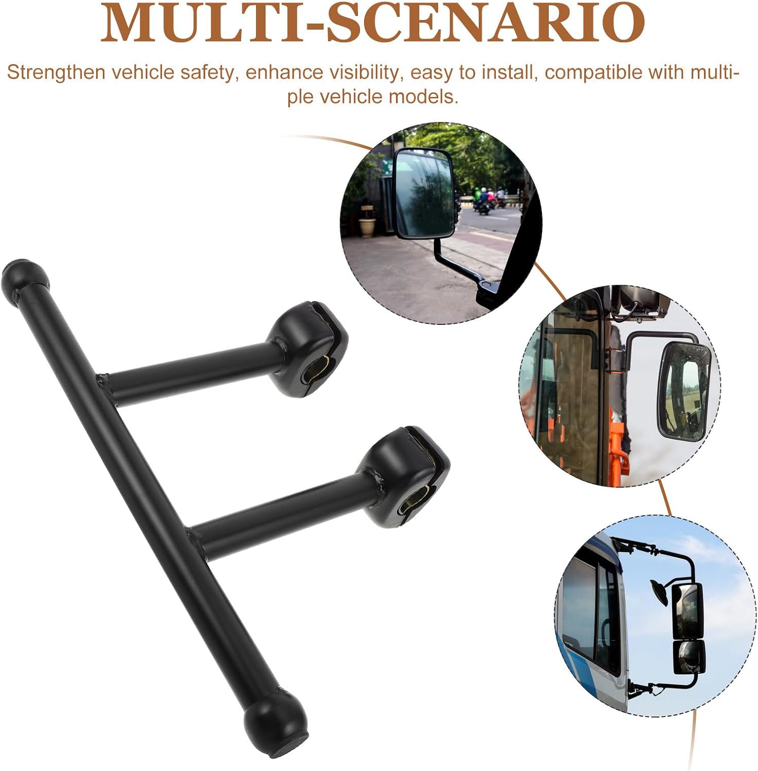 Dual Clamp Truck Mirror Bracket, Universal Side View Mount Arm, Heavy Duty Exterior Mirror Support for Construction Towing Vehicles