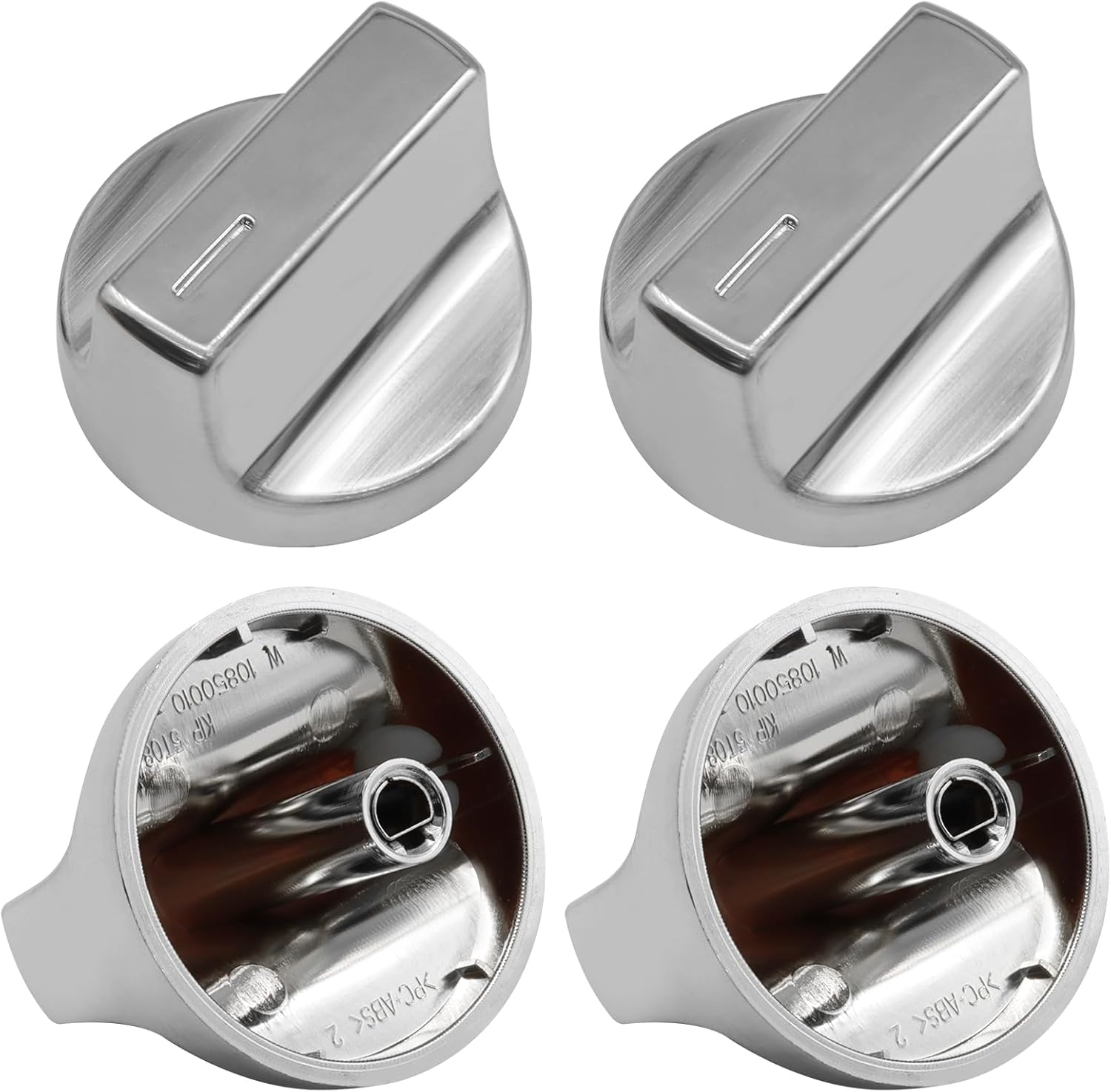 Gas Range Stove Knob Replacement, Control Knobs Replace Compatible with Whirlpool Stove Models W11366438 W11084623 W10850010 (4Pcs, Siver)