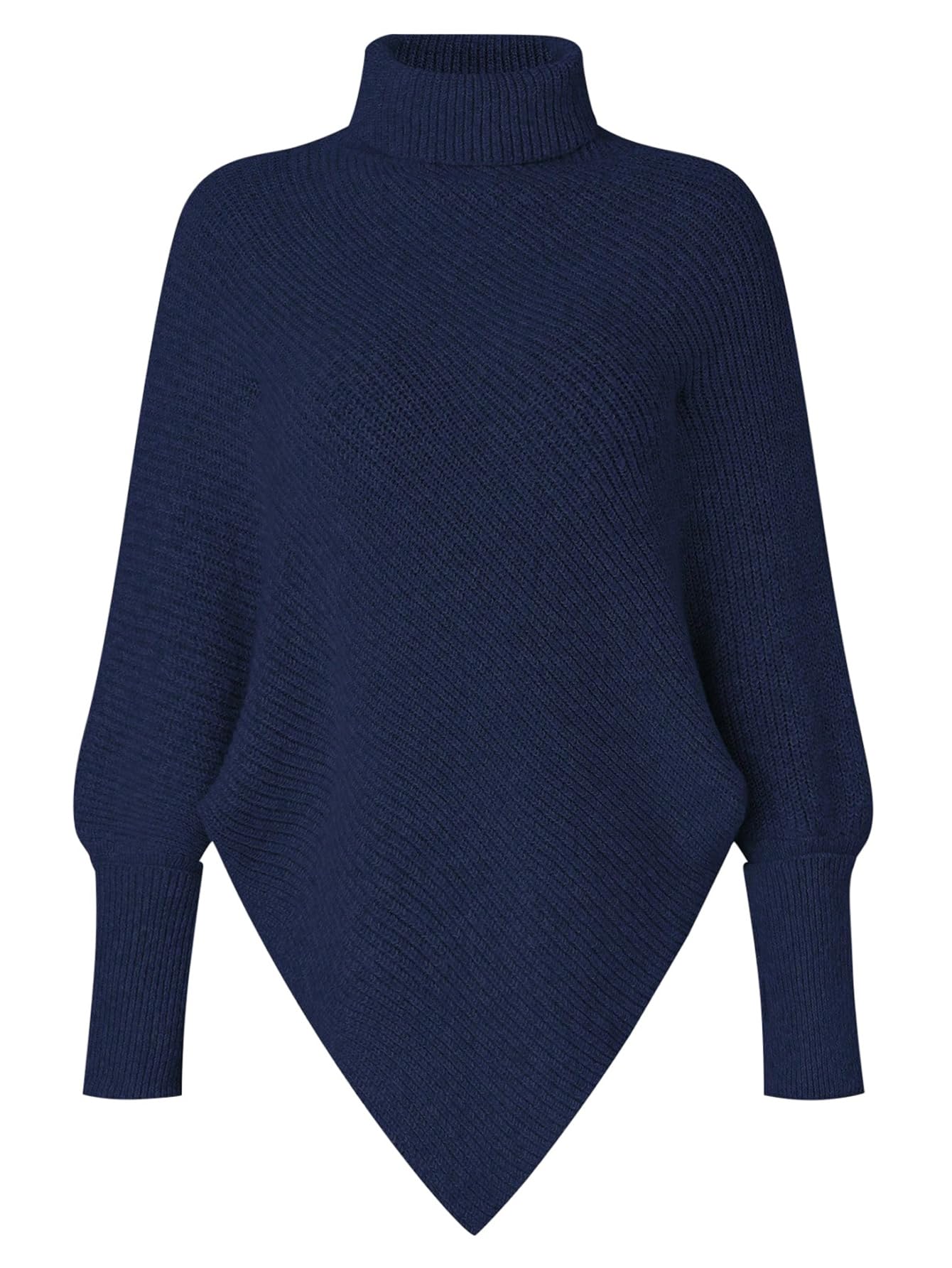 Milumia Womens Turtleneck Poncho Sweaters Asymmetrical Ribbed Sweater Dolman Loose Pullover Knit Tops