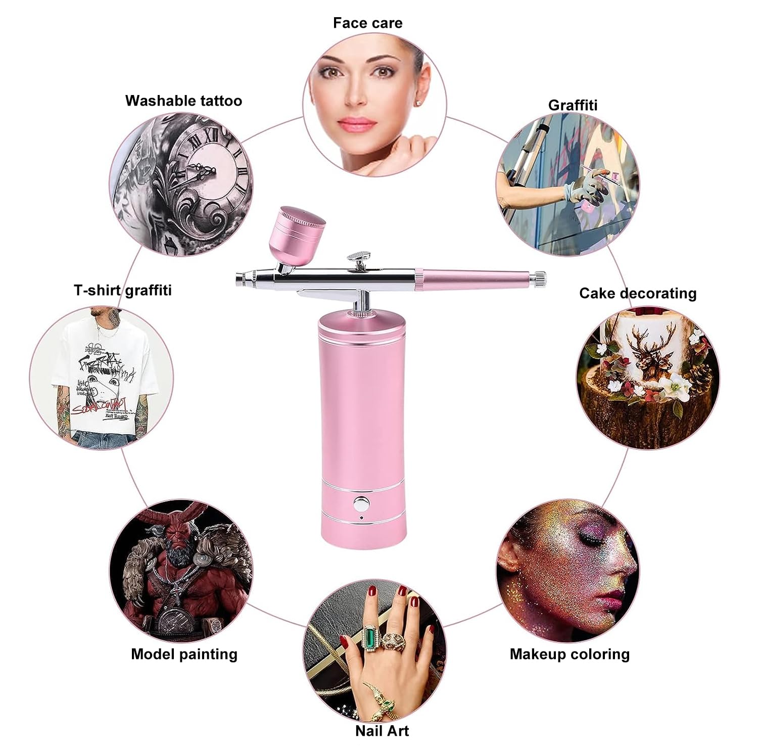 Daakro Wireless Airbrush Set, Portable Handheld Cordless Airbrush Gun, Mini Rechargeable Air Brush for Makeup, Cake Decoration, Tattoos, and Face Painting