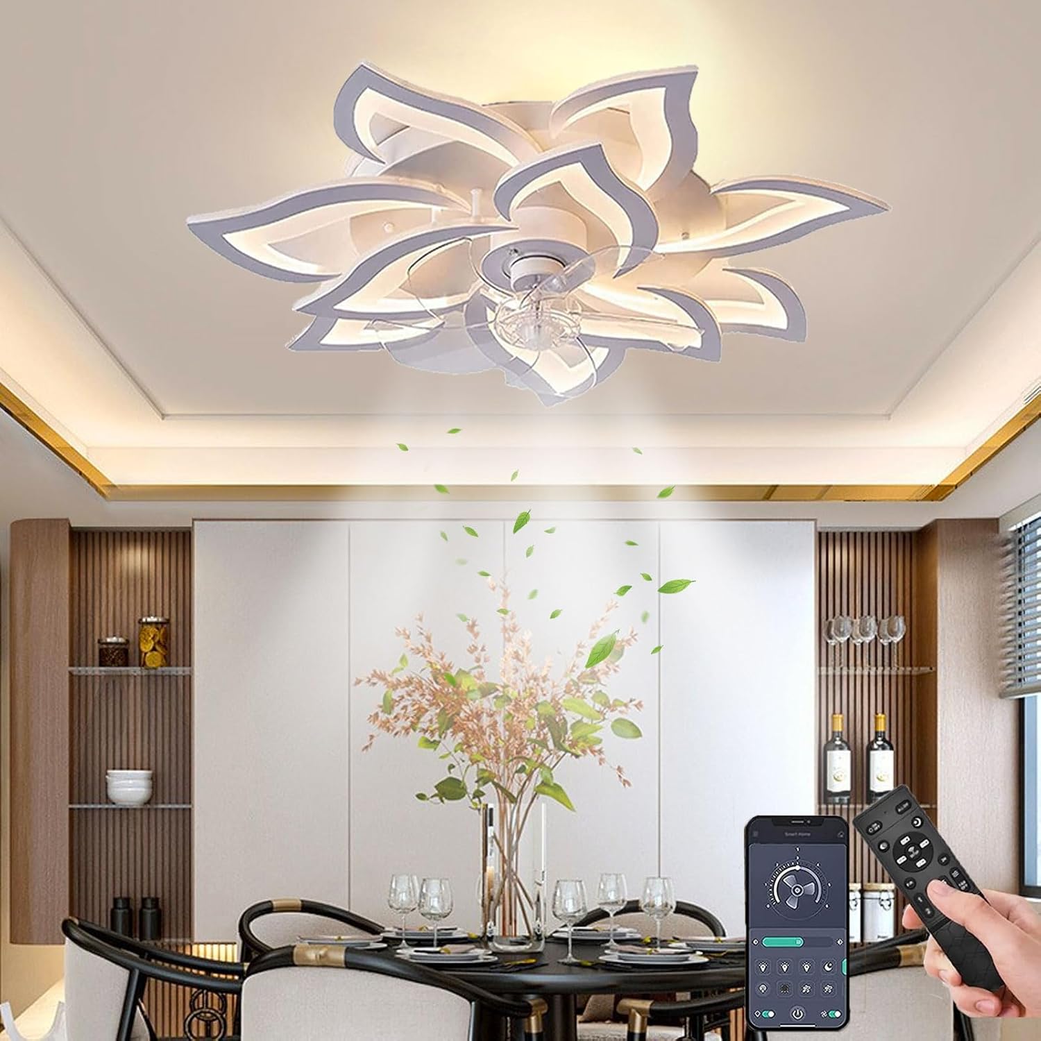 Ceiling Fans with Lights, Modern Ceiling Fans with Lights and Remote Control, 32.7in 100W Fandelier Ceiling Fan with Light Lights Colors Changing, Quiet, Timer, Suitable for Bedroom, Living Room