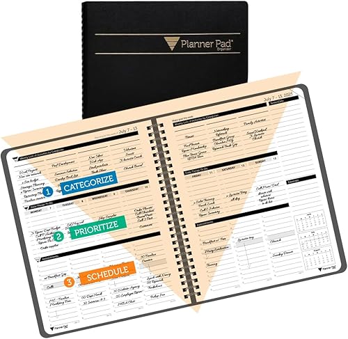 Planner Pad Organizador de 12 meses con embudo de 3 niveles encuadernado en espiral, julio de 2025 a junio de 2026, año académico, cubierta