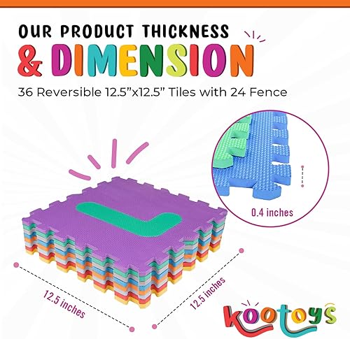 Miniatura 5 de KOOTOYS Tapete de juego de espuma EVA alfabética y numérica, 36 piezas de 12.5 x 12.5 pulgadas, tapetes de juego para bebés, tapete de aprendizaje