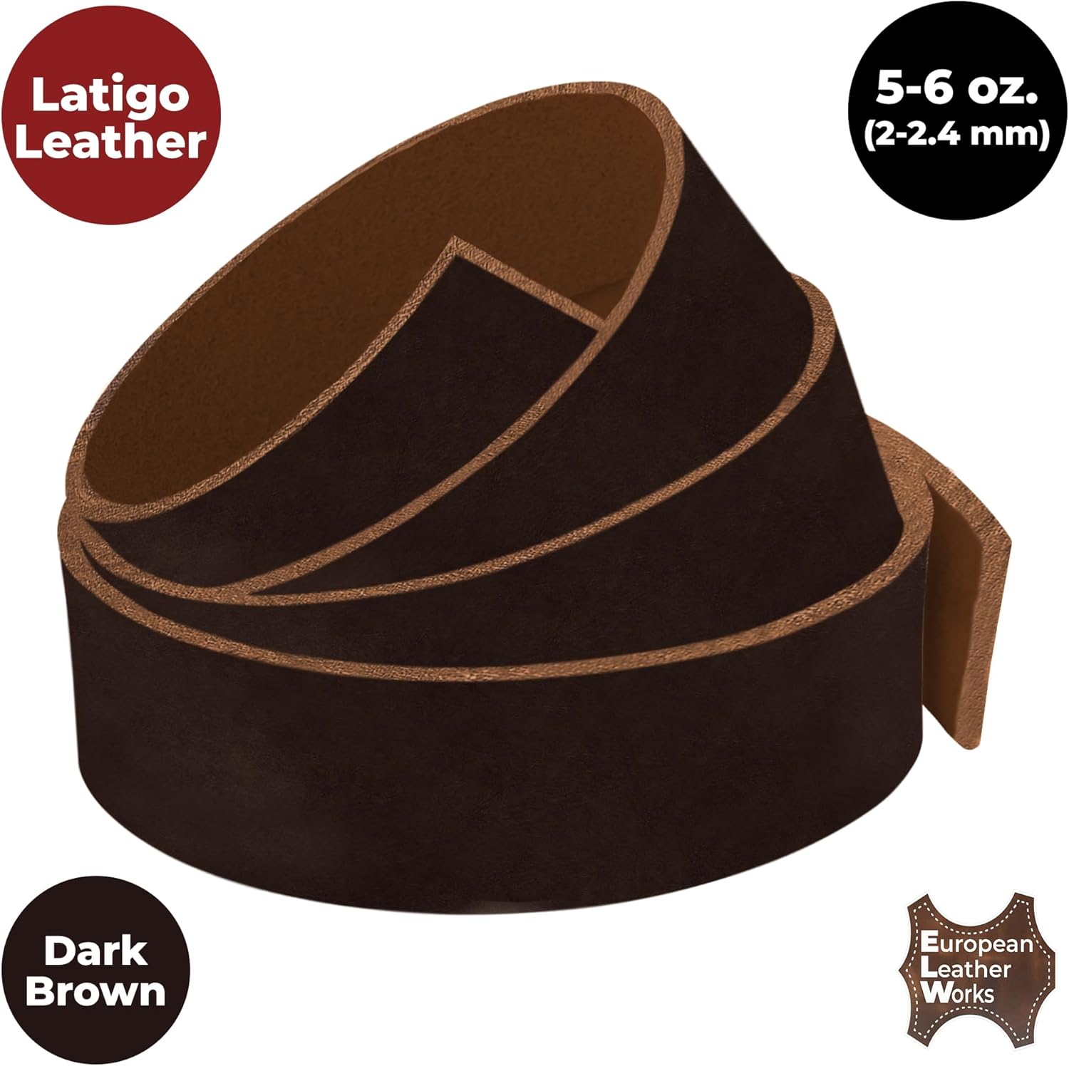 ELW 5-6 oz (2-2.4mm) Latigo Leather Belt Grade Straps | Size: 1.75"x72" (4.5x183cm) | Dark Brown | Full Grain Cowhide, Heavy Duty Holsters, Sheathes, Harness, Saddle, Guitar Straps, Crafts