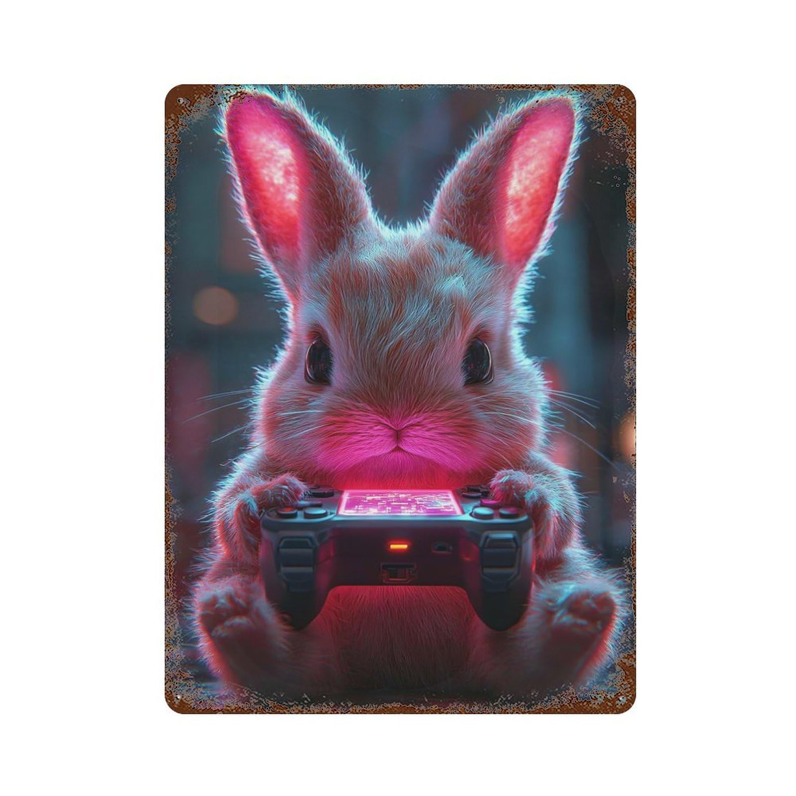 Bunny Gamer 15.7"x11.8" Decorative Tin Sign, Retro Wall Decor for Garage, Bar And Workshop Decor