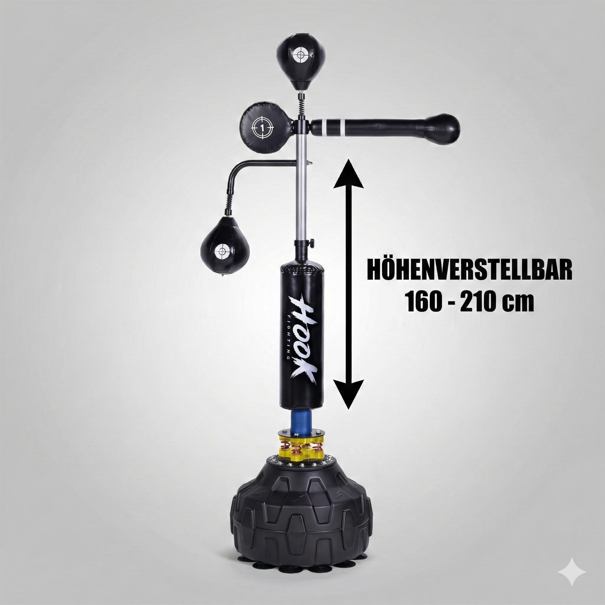 Freistehender Boxsack 3-in-1 mit 360° Reflexstange – Speedball Boxstation – PU Leder & Stahlfedern – Höhenverstellbar 160-210 cm – Für Boxen MMA & Ausdauertraining Zuhause