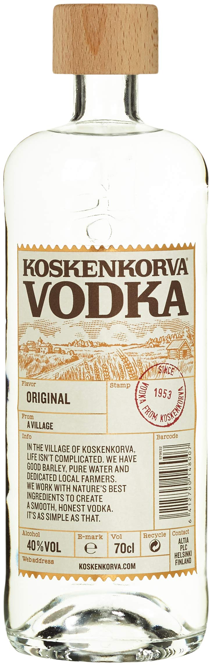 Koskenkorva Vodka 70cl, 40% ABV | Premium, Pure, Light, Smooth, Sustainable, Non-GMO, Vegan, Gluten Free | Made in Finland |