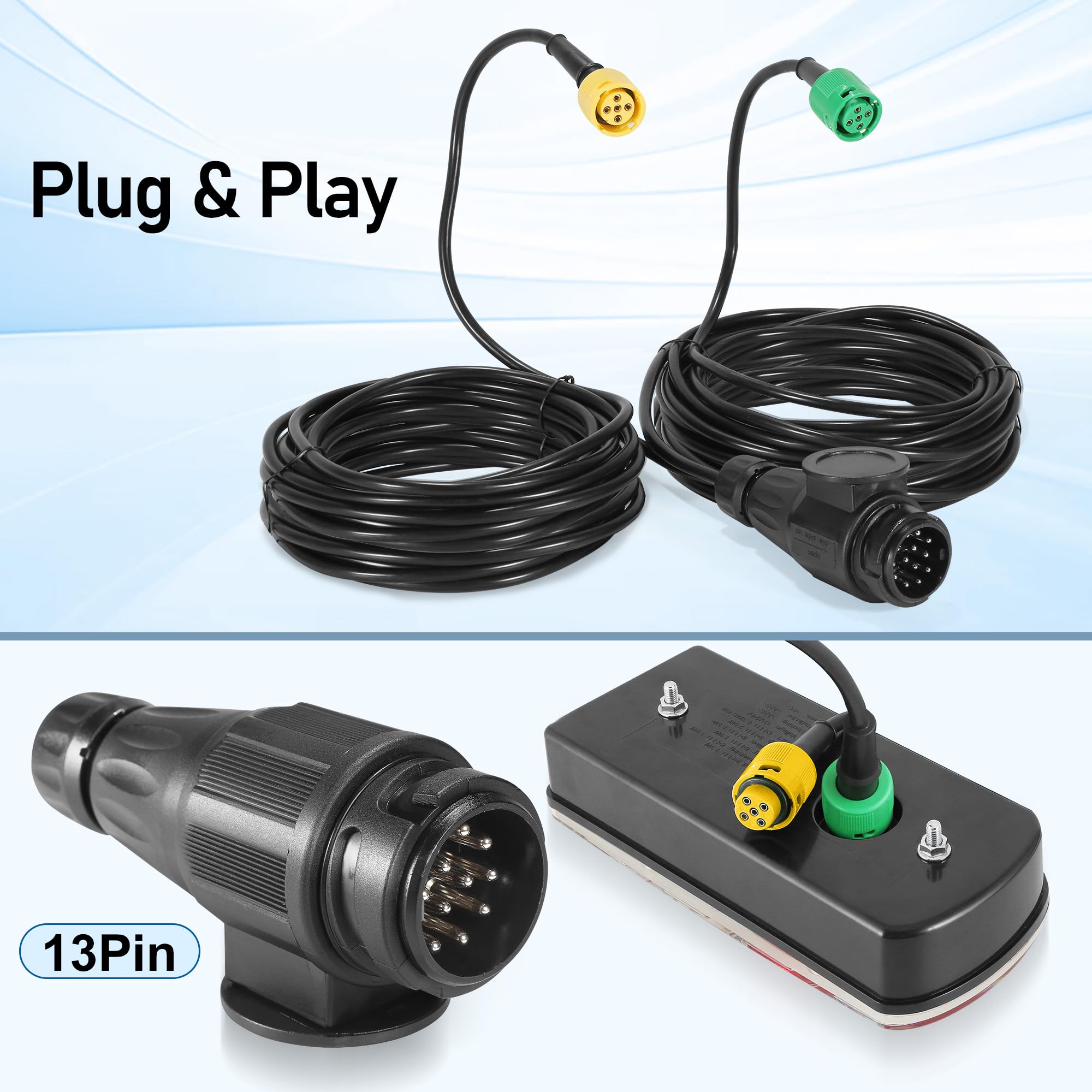 LED Rückleuchten PKW Anhänger 13polig Stecker, 12V 24V 5polig Bajonett, 8m Konfektioniertes Kabel, 7 Funktionen (Position, Nebel, Kennzeichen, Bremslicht) E57 IP65 Zulassung