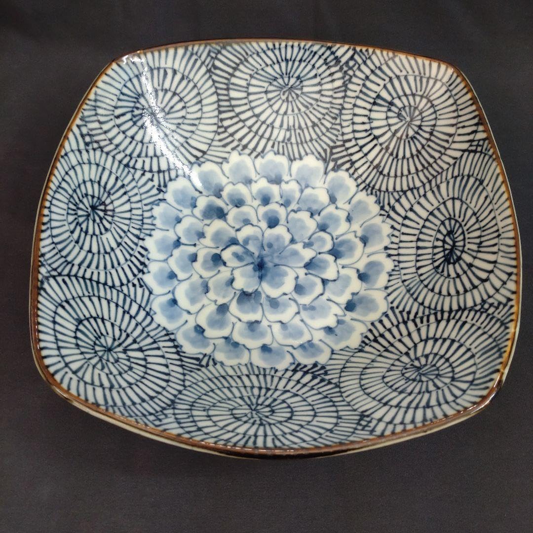 Hasamiyaki, Petals, Octopus Arabesque, Blue, 8-Inch Square Pot, Curry Pasta Plate