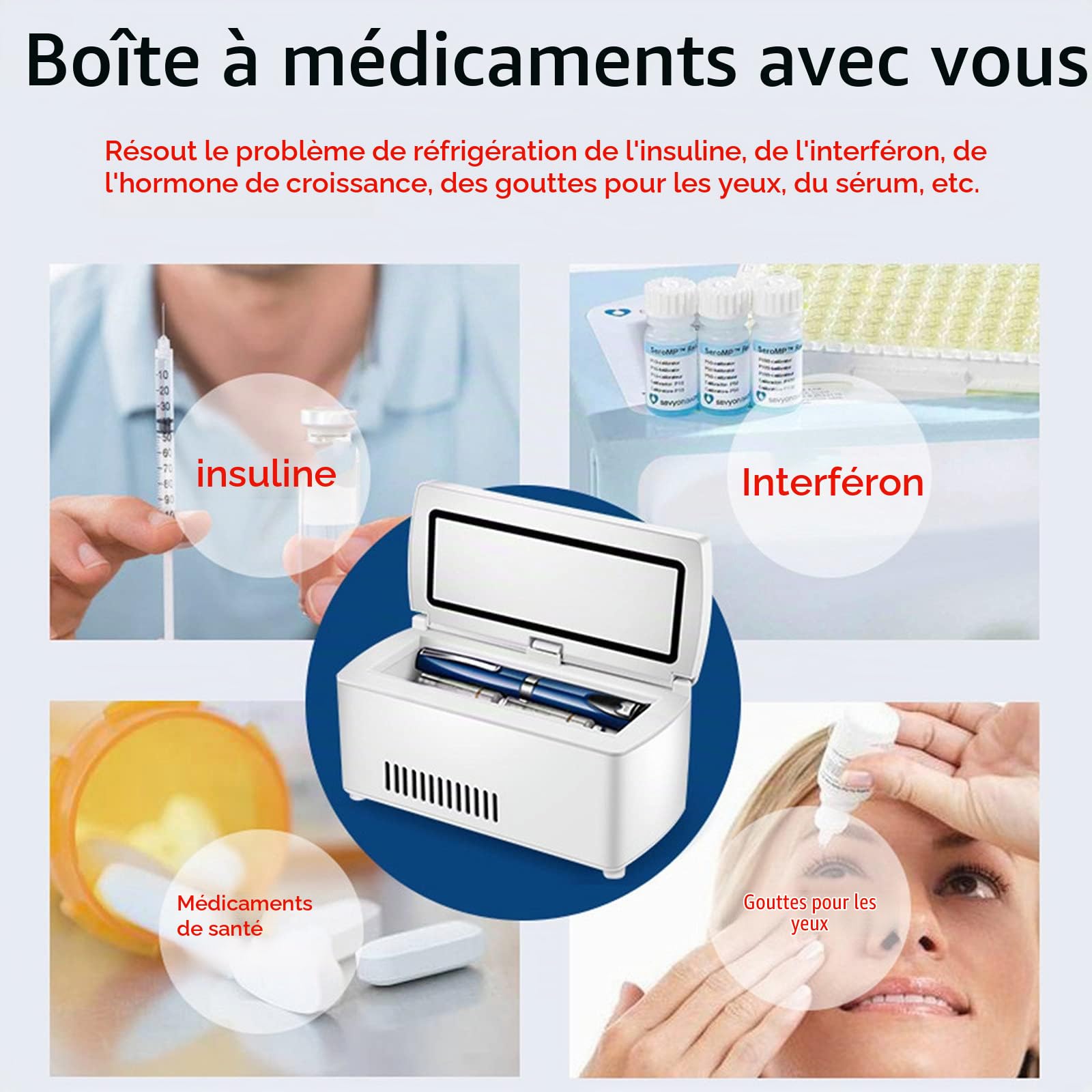 Mini Frigo USB Mini Frigo Medical Mini Réfrigérateur De Voiture Réfrigérateur à Insuline Boîte à Insuline Portable Écran LCD Petite Valise à Pharmacie 2-8℃,B-Dualbattery