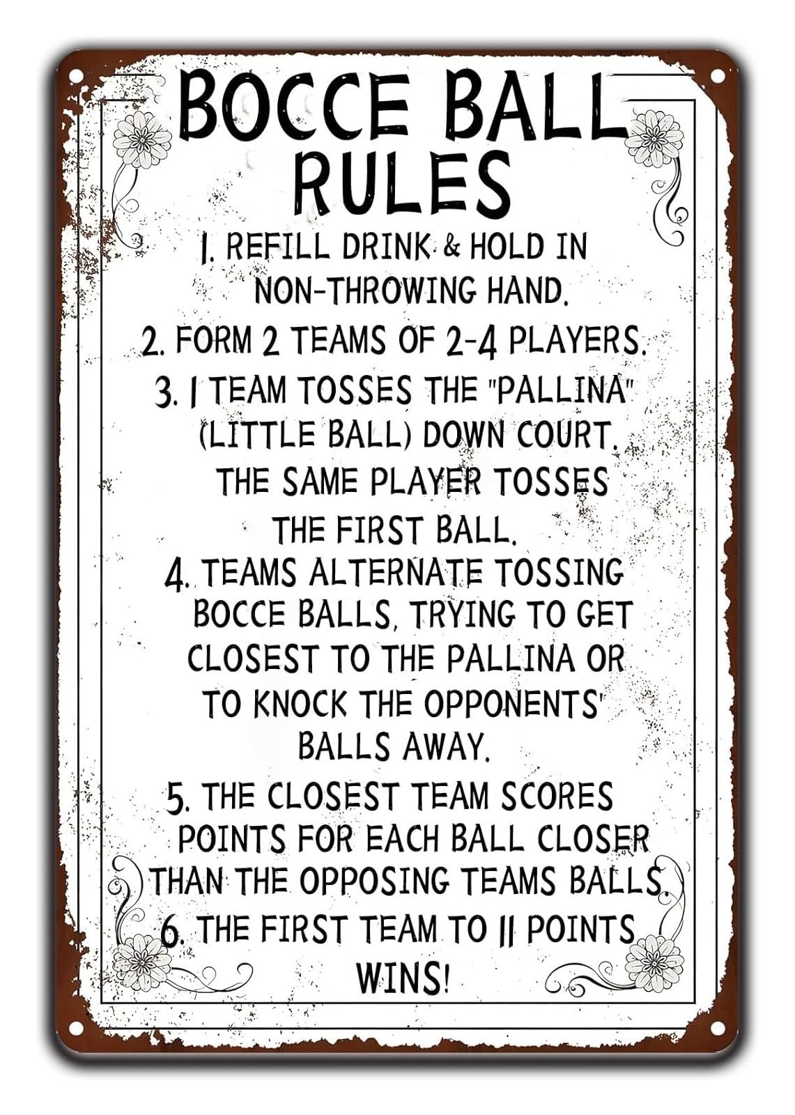 CZMDKEXM Retro Bocce Court Sign Vintage Metal Tin with Game Rules and Scoring Wall-Art for Patio Backyard or Deck 8 X 12 inch