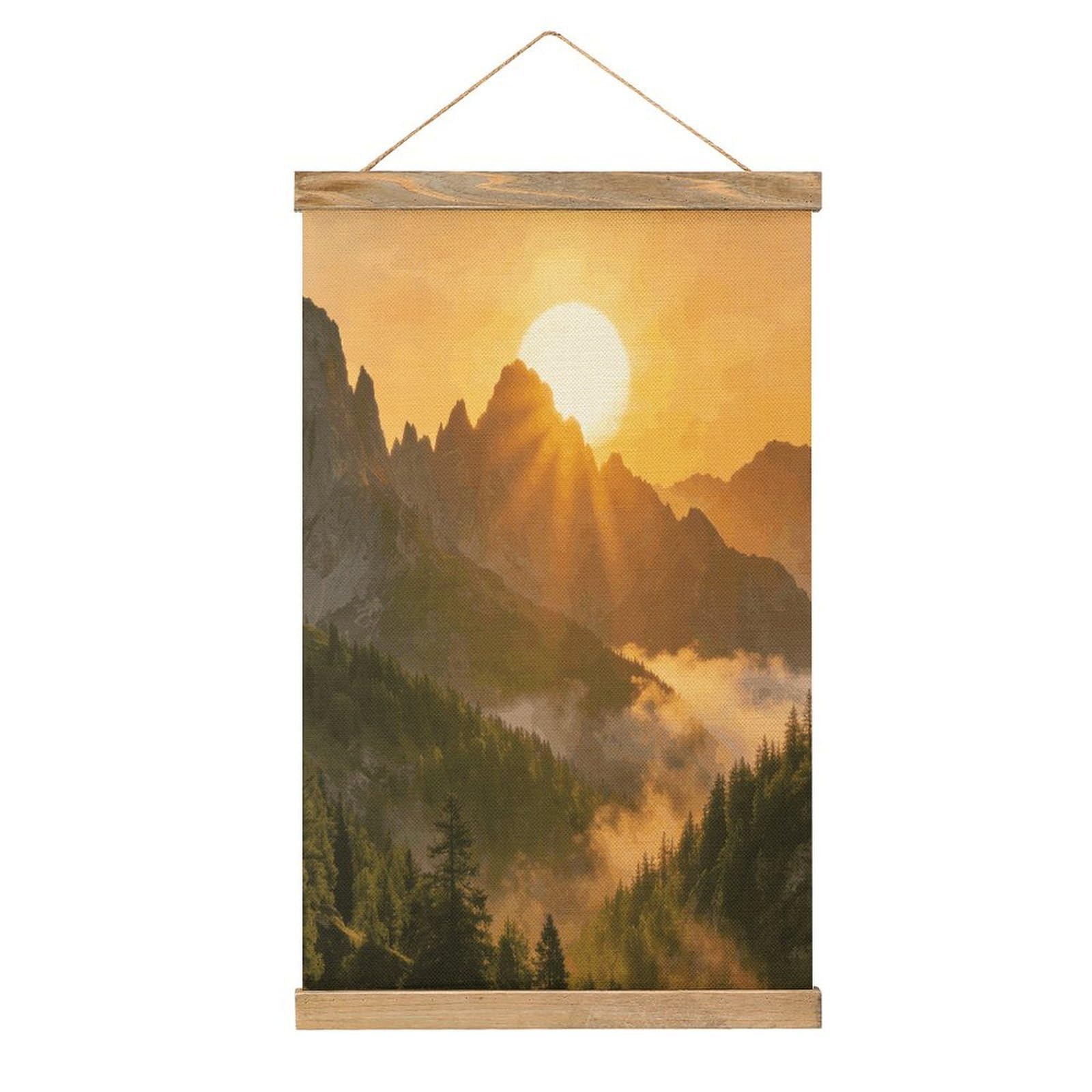 VstaDank Sun And Mountain Poster with Wooden Frame Hanger Art Painting Wall Decor Poster Wall Hanging Wooden Frame 13x20 Wood Poster Hanger for Photo Picture Art Canvas Print Artwork