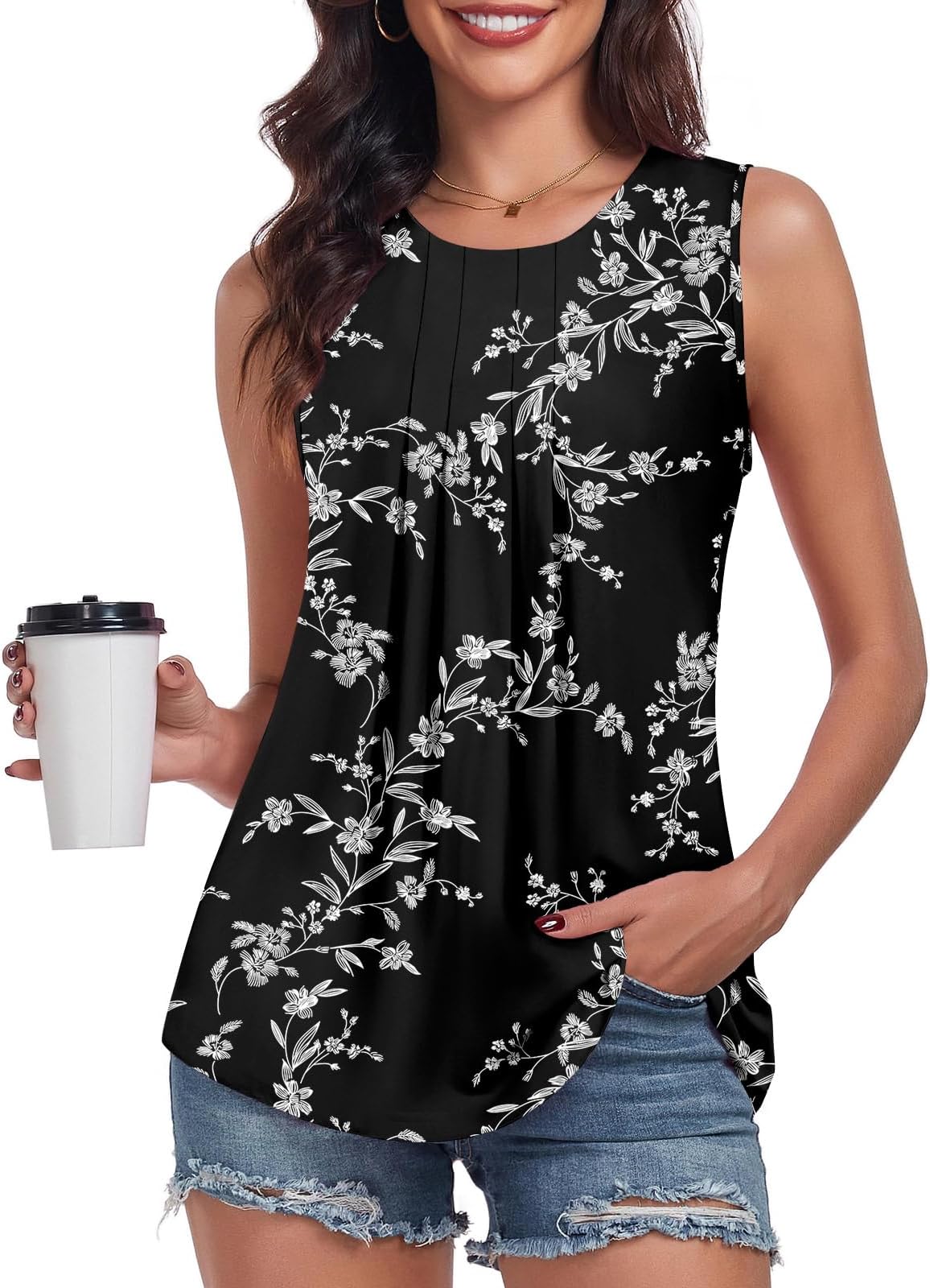 Bestbee Women's Sleeveless Chiffon Blouses Dressy Casual Tank Tops 2025 Summer Crew Neck Tunics Office Cute Work Shirts