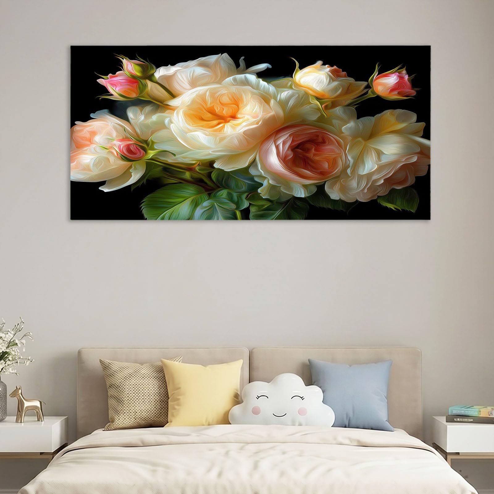 Drewniana rama na płótnie, sztuka ścienna, 140 x 70 cm, styl obrazu olejnego, grafika, obraz ścienny, czarna kwiatowa róża, roślina, obrazy na płótnie, do salonu, sypialni i przedpokoju