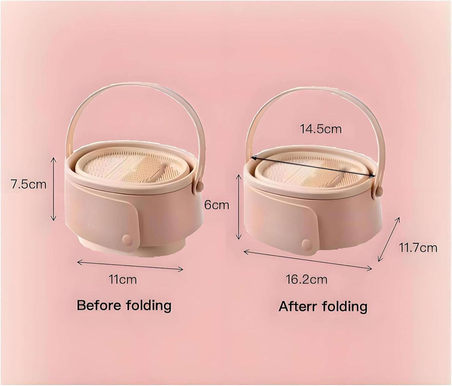 3-in-1 Makeup Brush Cleaner & Drying Rack | Foldable Silicone Mat for Foundation, Powder, Eyeshadow Brushes | Portable Travel Case, No Power Needed (Apricot)