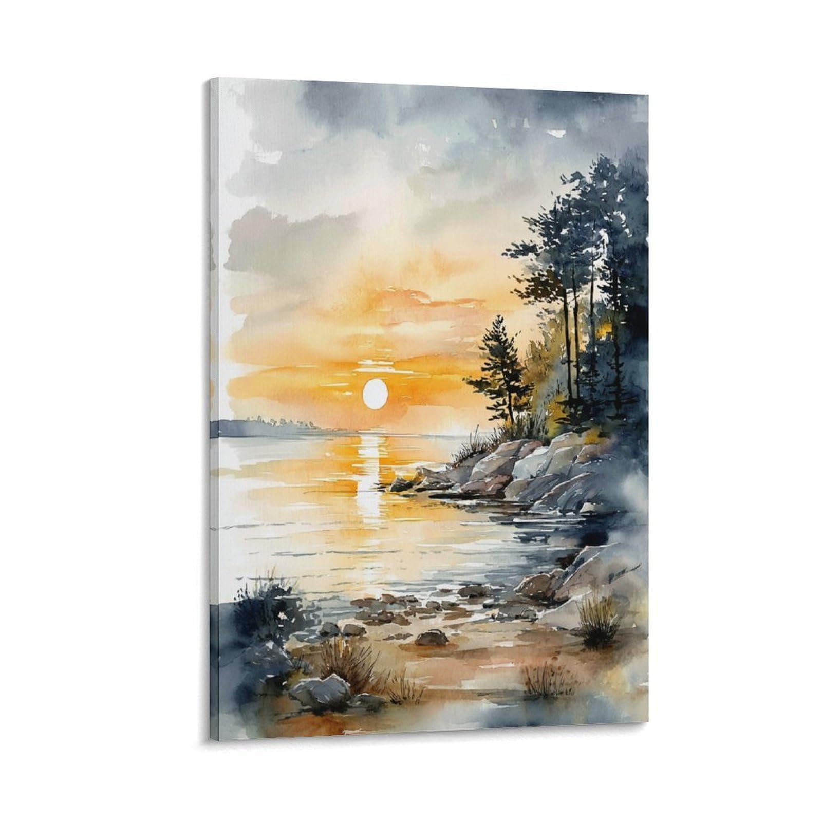 XWYMXZ Lake Erie Sunset Watercolor Painting Posters 24x36inch(60x90cm) Vintage Watercolor Canvas Art