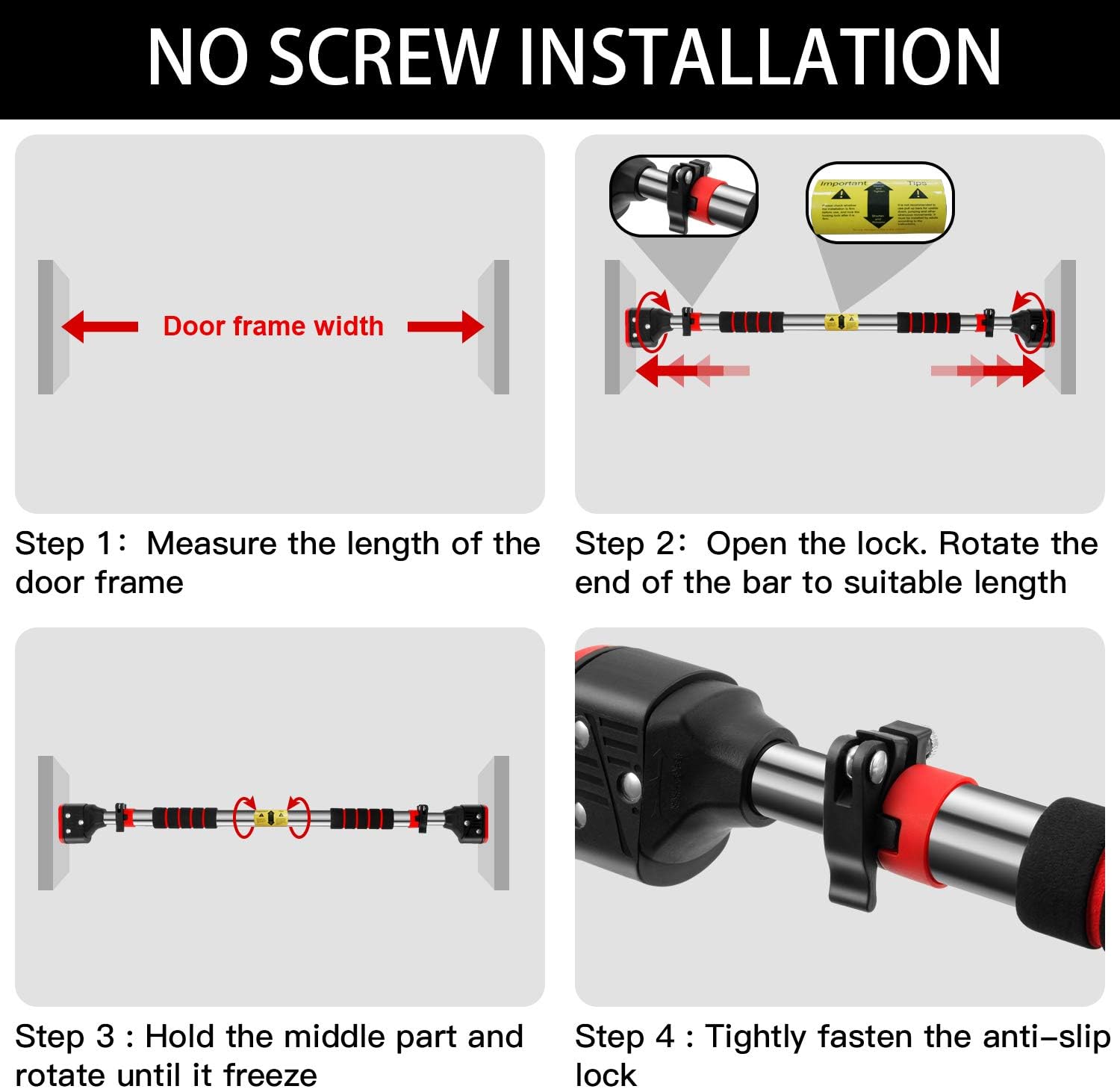 MUSCOACH Pull Up Bar for Doorway - Chin Up Bar No Screw Installation Strength Training Door Frame Pull-up Bar with Locking Mechanism, Adjustable Width Workout Bars for Home Gym Exercise Fitness 440LBS : Sports & Outdoors