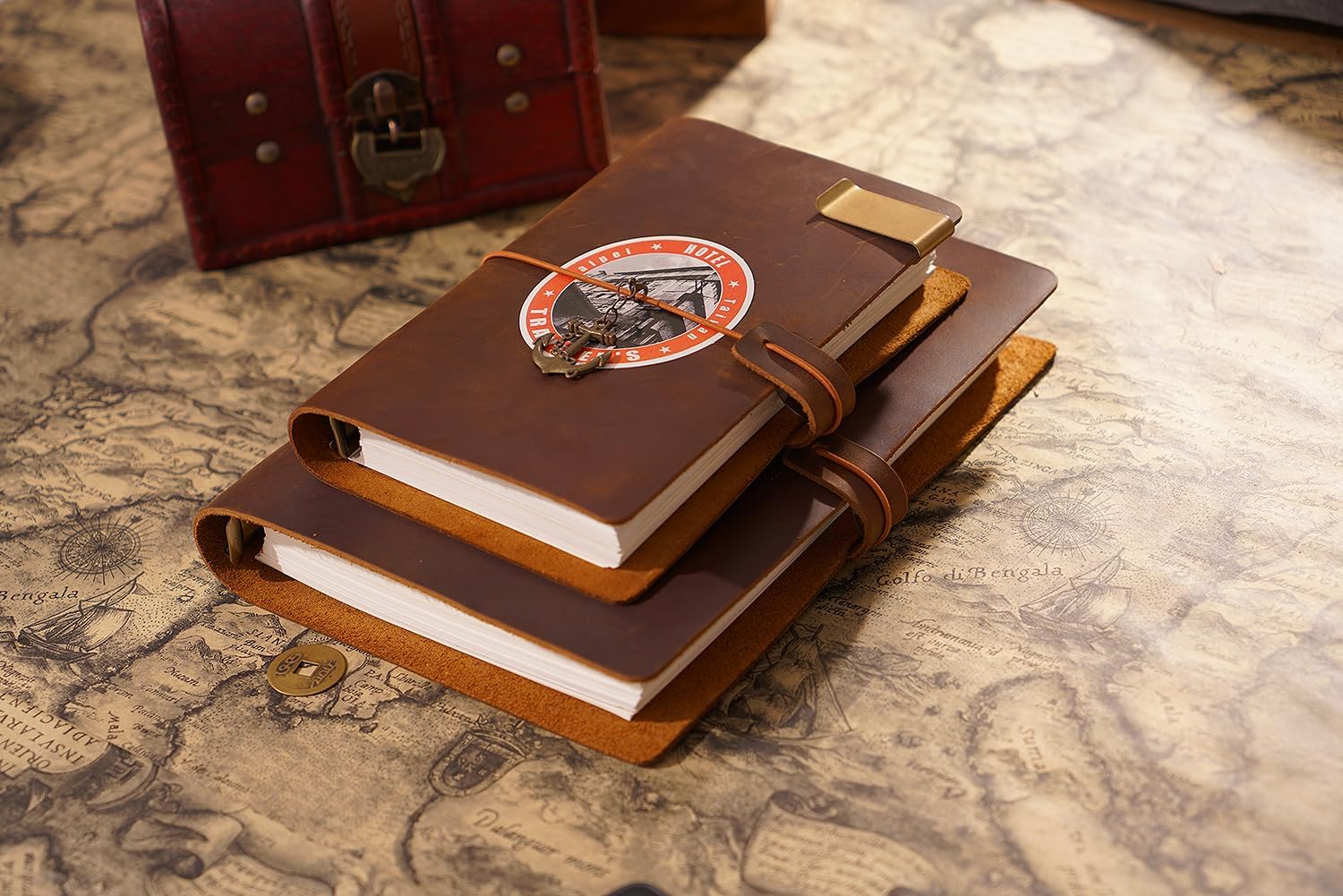 A5 Planner Binder Vintage Leather Journal Notebook, Small 6 Ring Travelers Notebook Cover, Refillable 80 Sheets 160 Papers for Interiew Writing, Gifts for Men and Women, Brown