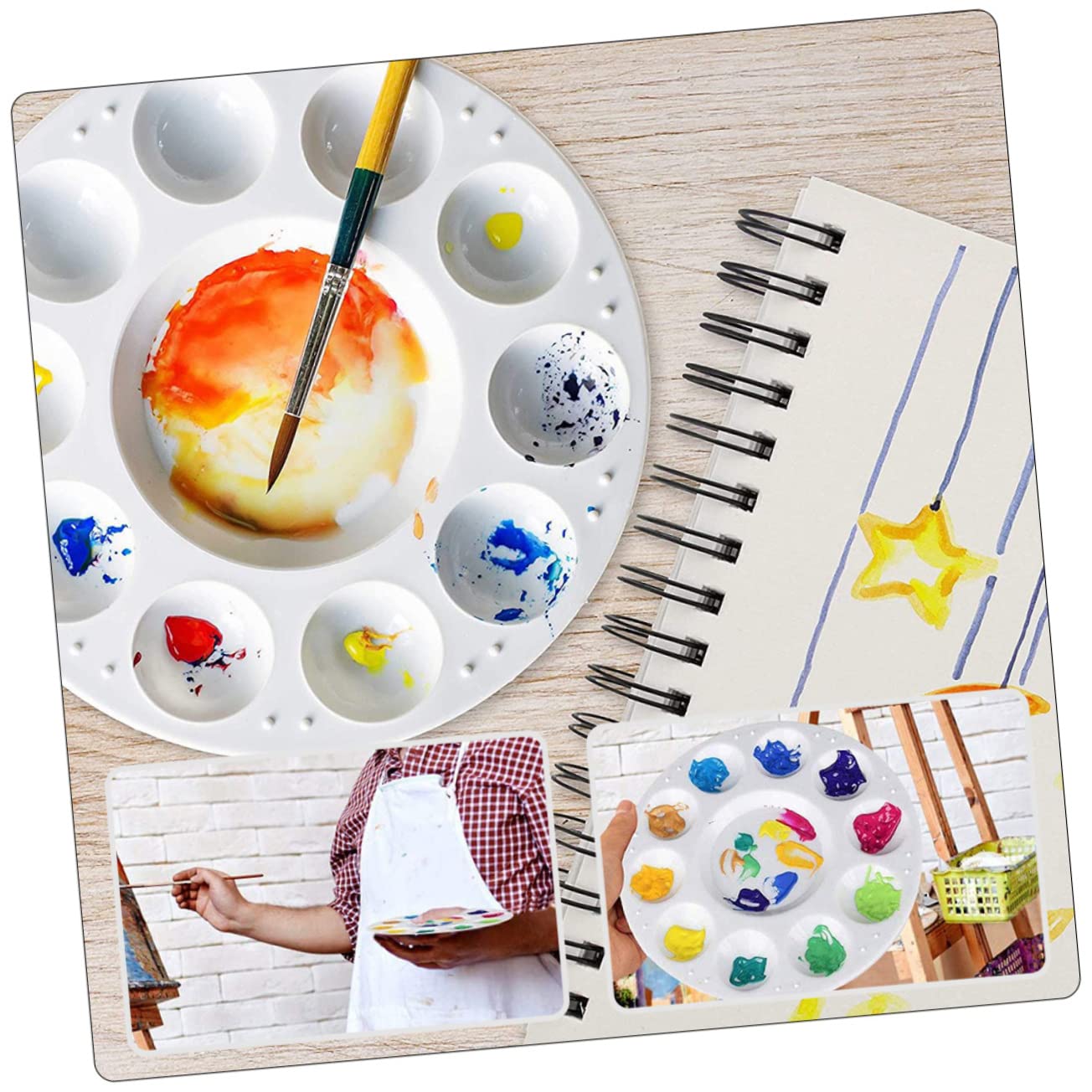 ARTIBETTER 5 Ensembles Palette De Peinture Ronde Plateau De Mélange Pigment Durable Et pour Artistes Peintres Amateurs Et DIY Palette Plastique Multi pour Peinture À Huile Et 15 Pièces * 5