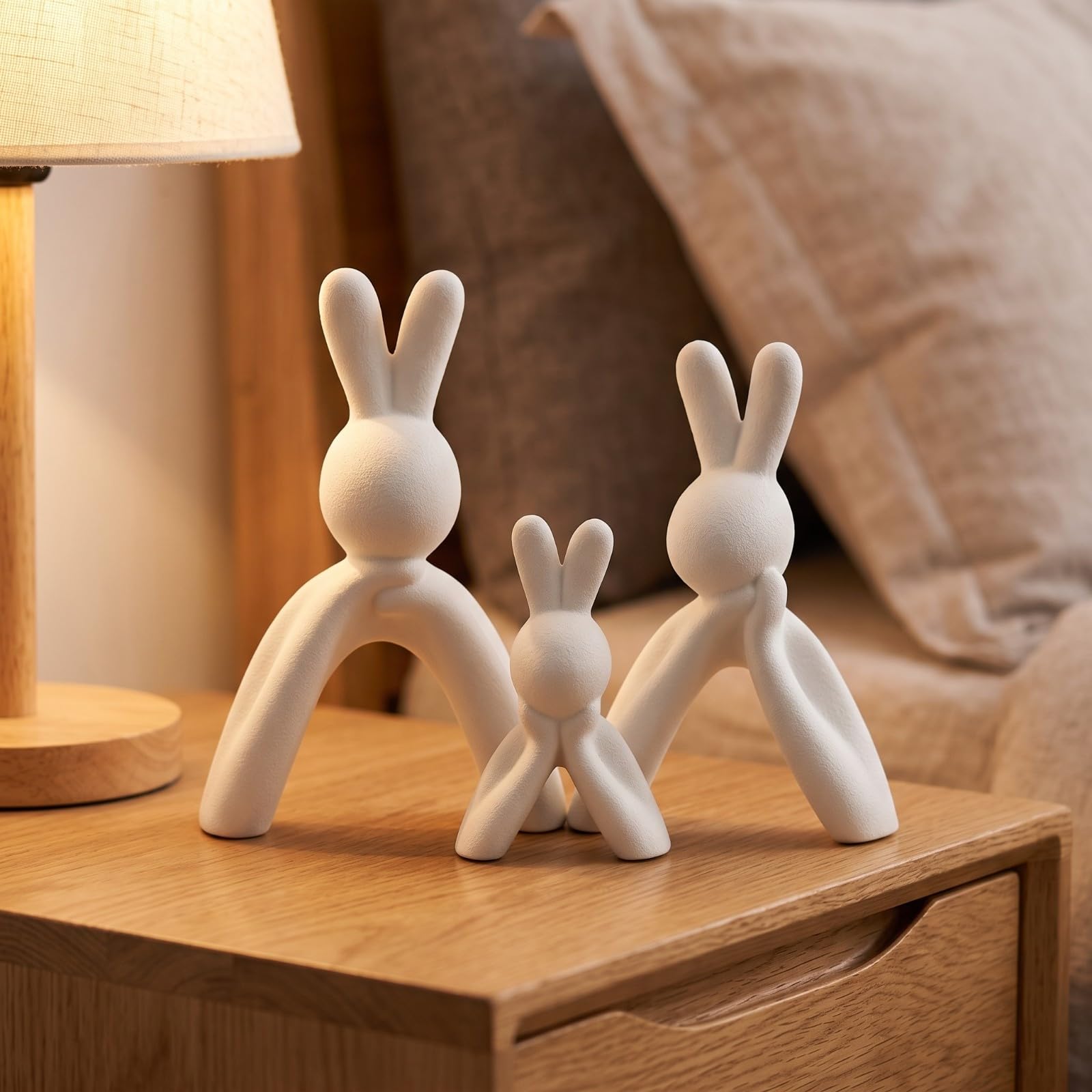 3 Stück Keramisch Osterhase | Strukturierte Oberfläche, Tischaufsatz, für Ostern, Eingangsbereich