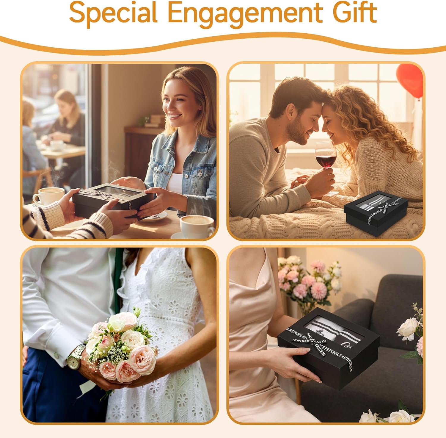 2 Pairs Engagement Gifts Wedding Gifts for Couples Bride and Groom Crew Socks with Gift Box Black and White - Image 6