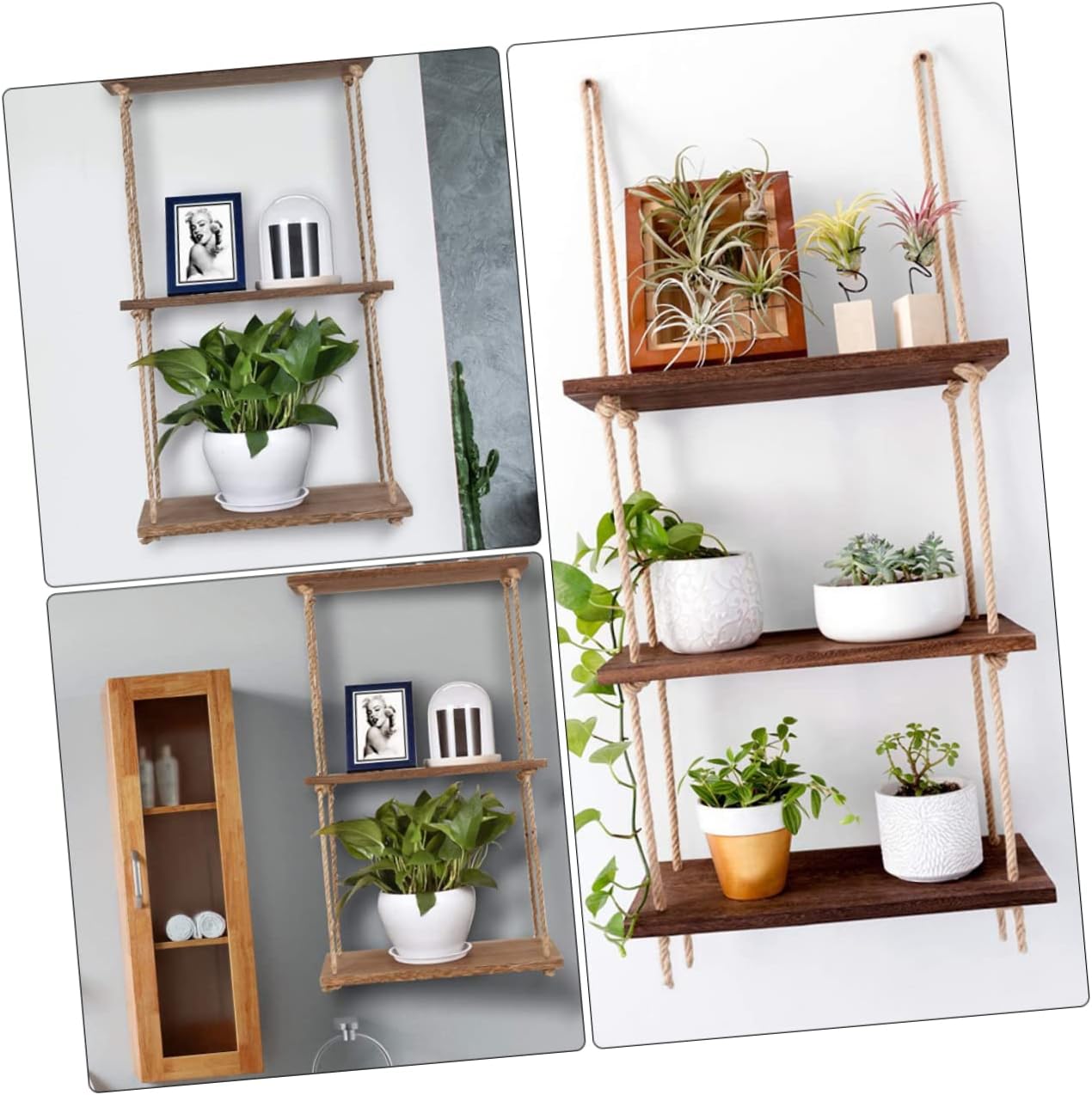 Mobestech 1Pc Stylish Retro Wall Corner Rack Flowerpot Shelf with Reinforced Rope for Home Storage for Indoor Plants Versatile Design for Any Decor Style