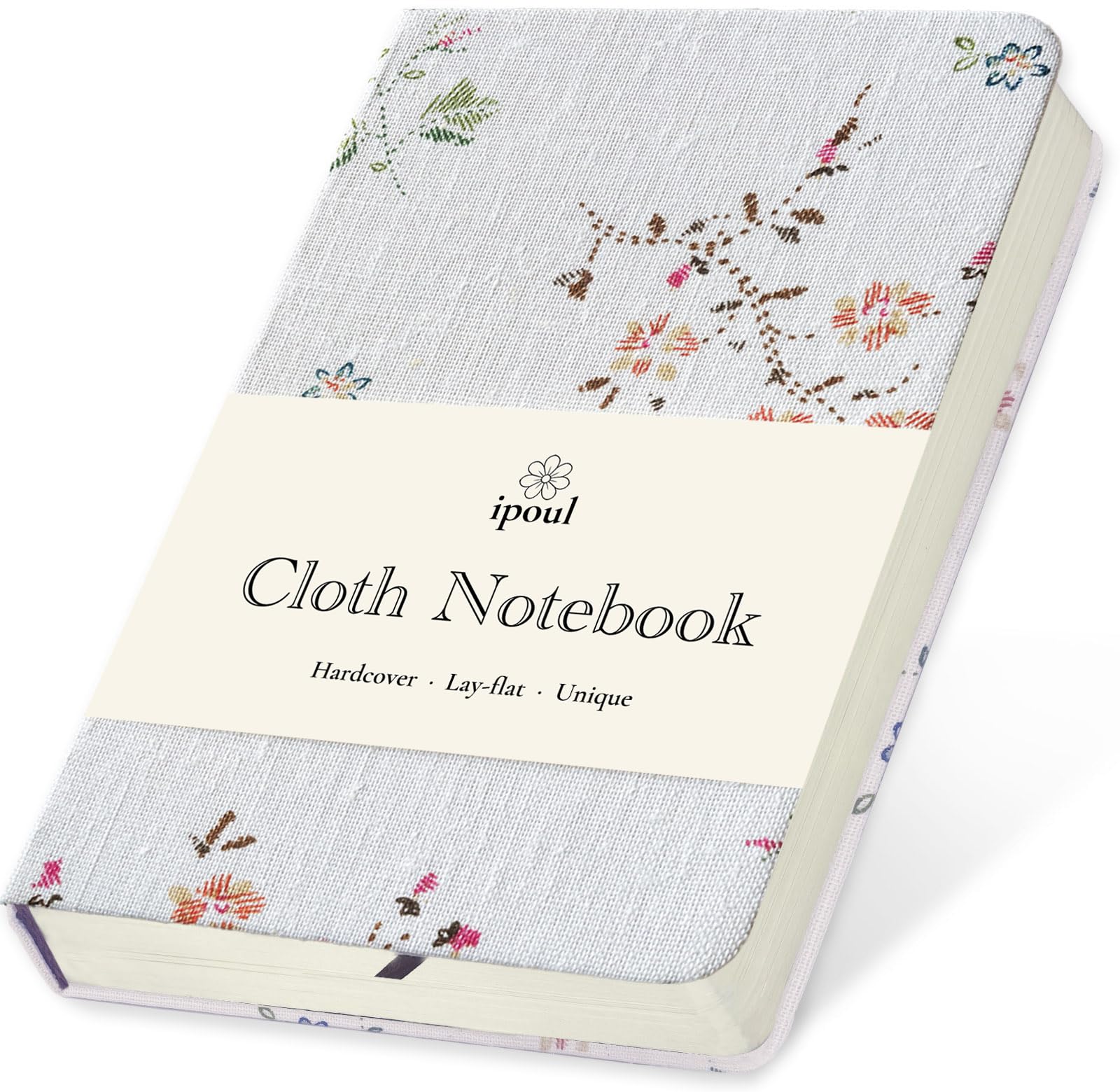 ipoul Pocket Journal, Floral Linen Notebook, Similar Embroidered, A6 Notebook, 4x6 Journal, Lay Flat, Hardcover, Lined & Unlined Sketchbook, White — image 1