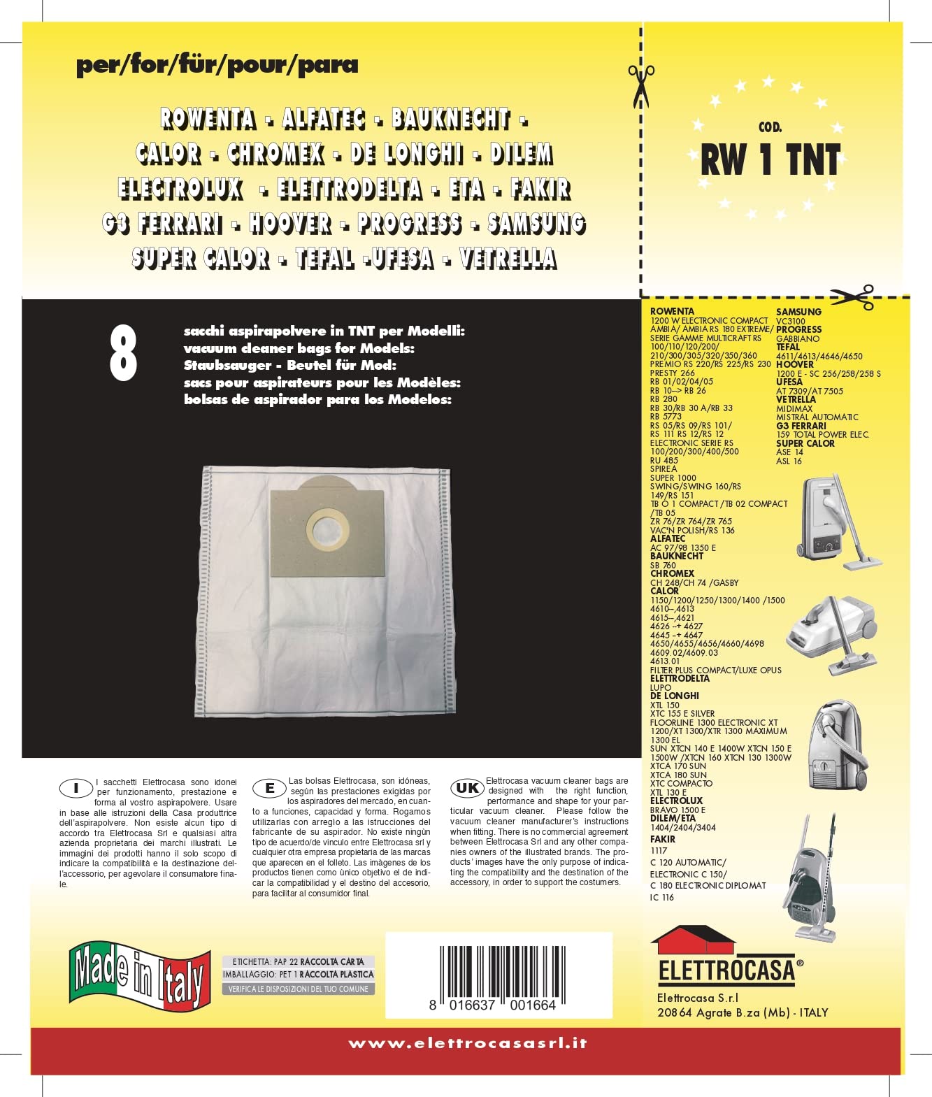 10 sacchetti premium per aspirapolvere compatibili con Rowenta Ambia