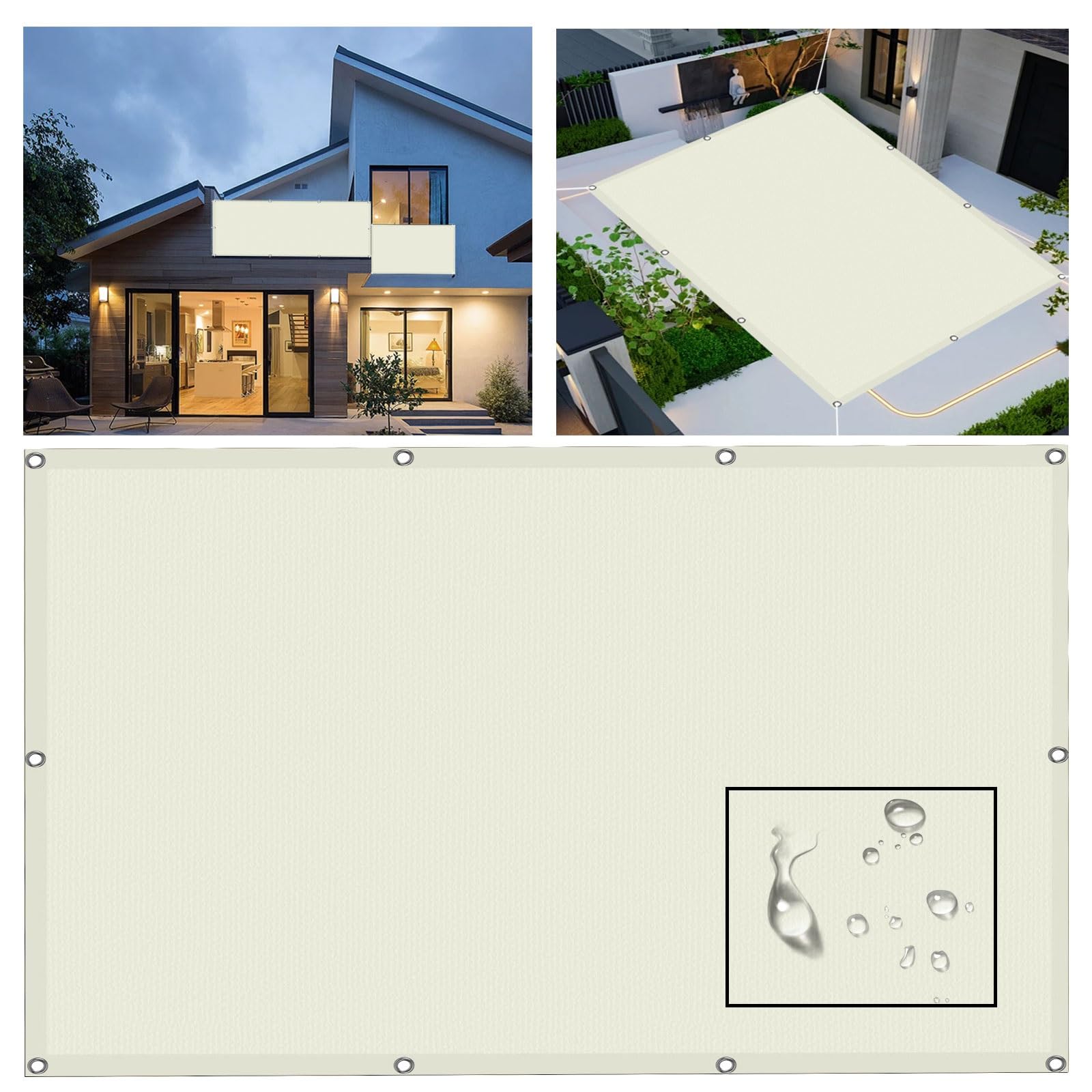 Voile d'ombrage imperméable 6x7m en PES avec oeillets de fixation
