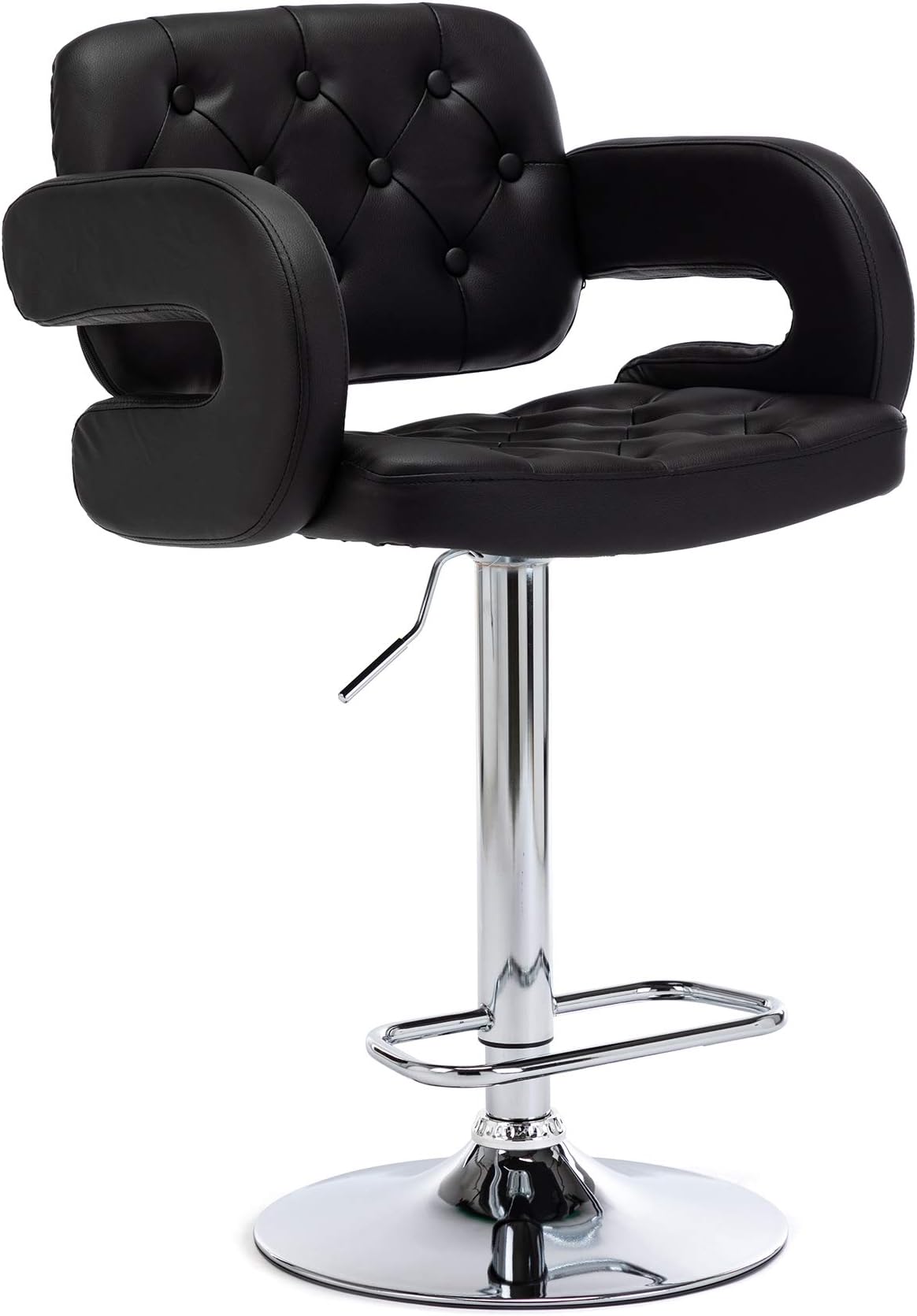 HNNHOME Mercury Pu Swivel Faux Leather Breakfast Kitchen Bar Stool Pub Barstool (Black-Pu)
