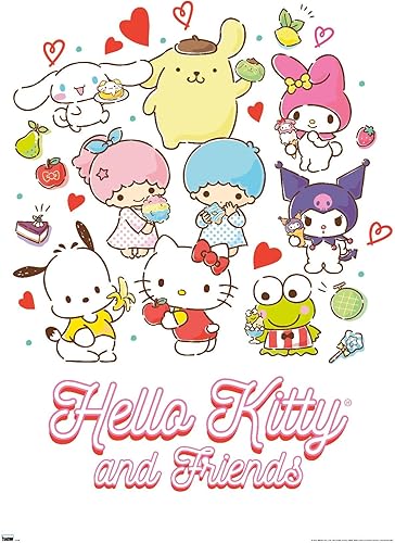 Trends International Hello Kitty and Friends 23 sabores favoritos - Póster de pared Kawaii, 34 pulgadas de largo x 22.4 W, versión premium sin marco