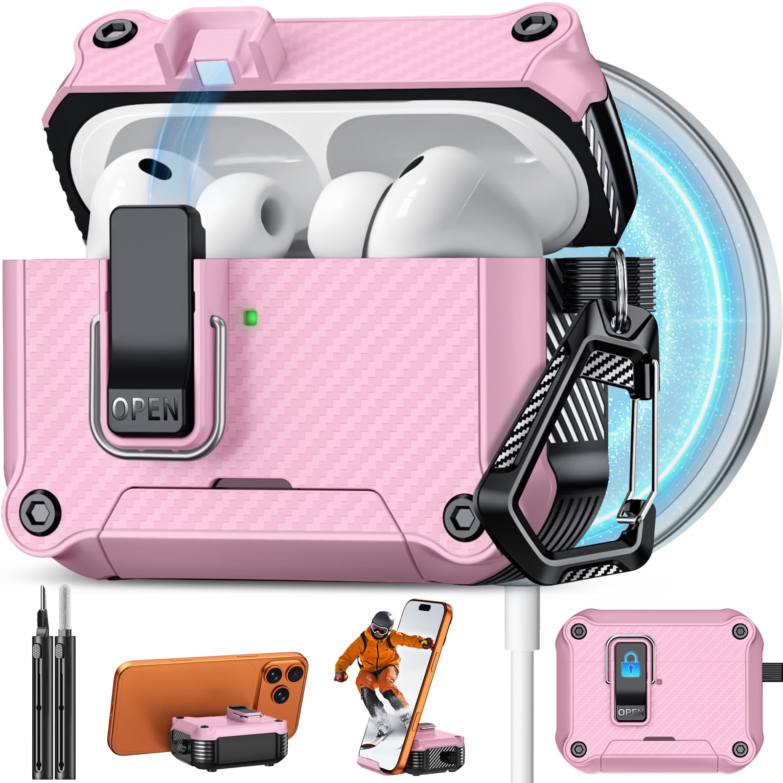 Pohgelan for AirPods Pro 3 Case with Safety Lock-Pink