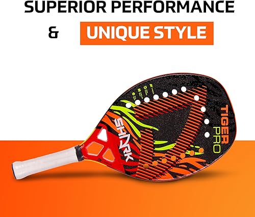 Miniatura 4 de Shark Tiger - Raqueta profesional de tenis de playa  Marco de fibra de carbono 3K  0.866 pulgadas de grosor  Cara de microgránulos  para jugadores