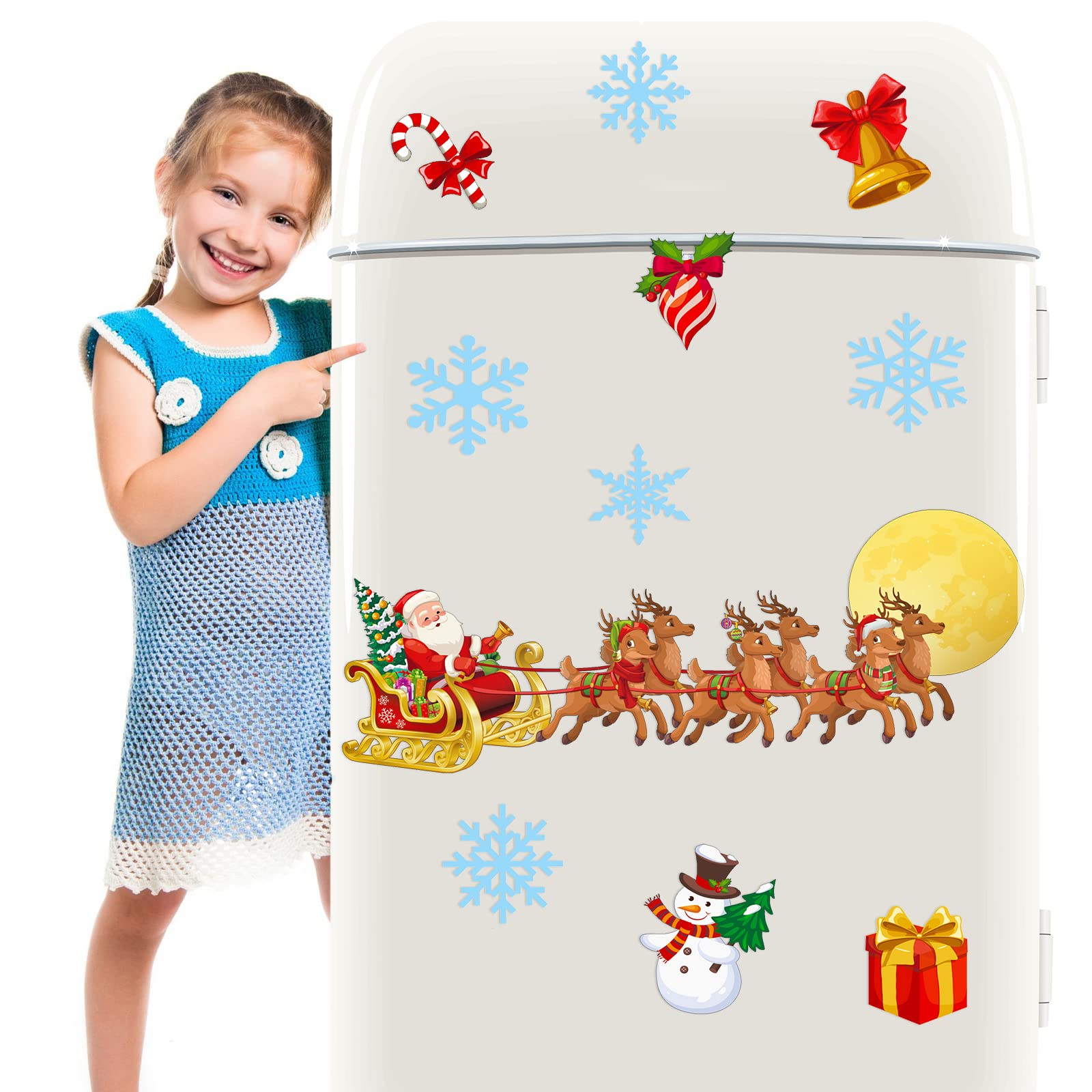 Tiamon Christmas Decorations Christmas Refrigerator Magnets Xmas Car Magnets Holiday Magnets Stickers Santa Snowman Magnets for Christmas Garage Door Dishwasher Home Kitchen Decor (Vivid Style)