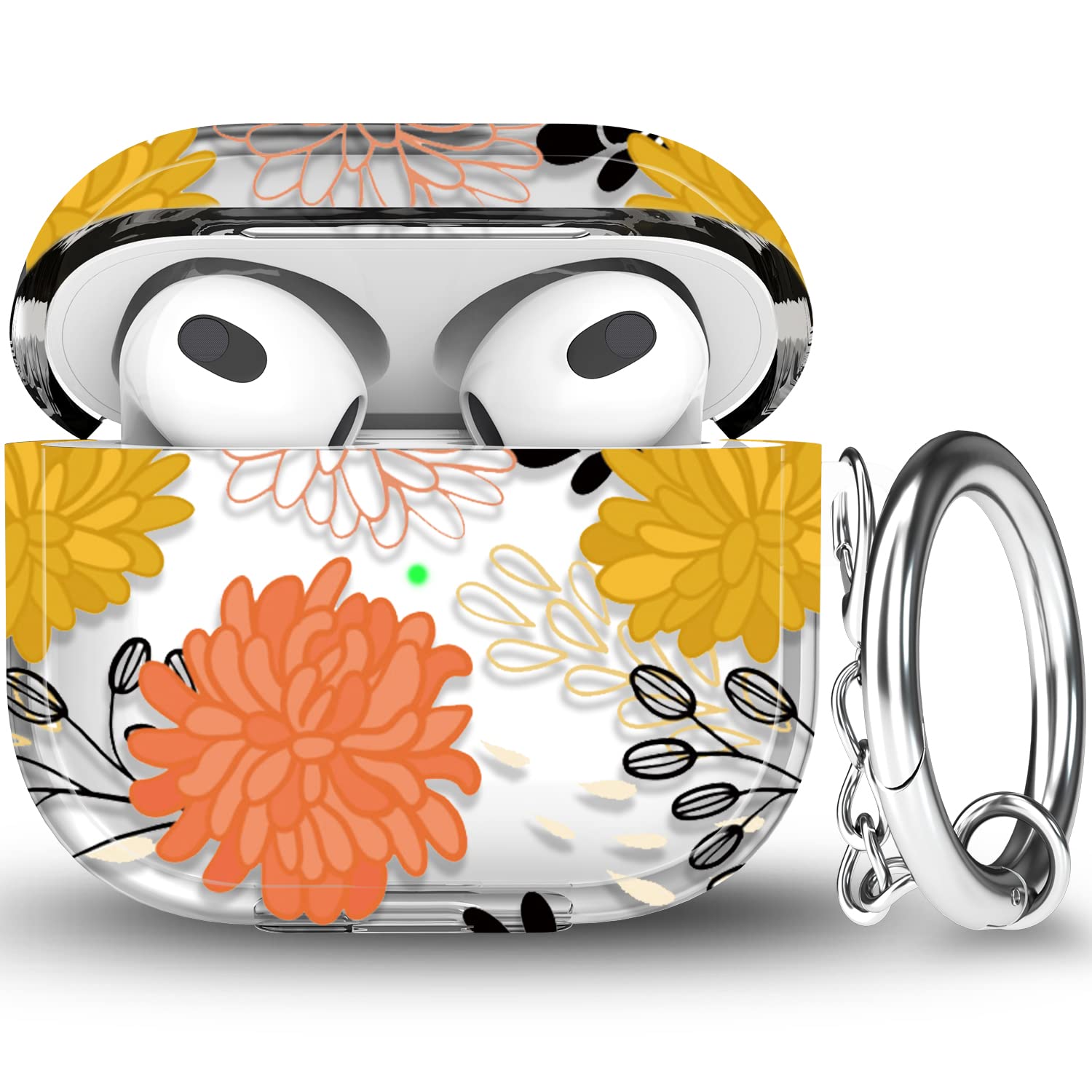 R-fun AirPods 3rd Generation Case Cover,Cute?Flroal Clear TPU Protective Case for Women Girls with Keychain Compatible with Apple AirPods 3 Charging Case,Chrysanthemum