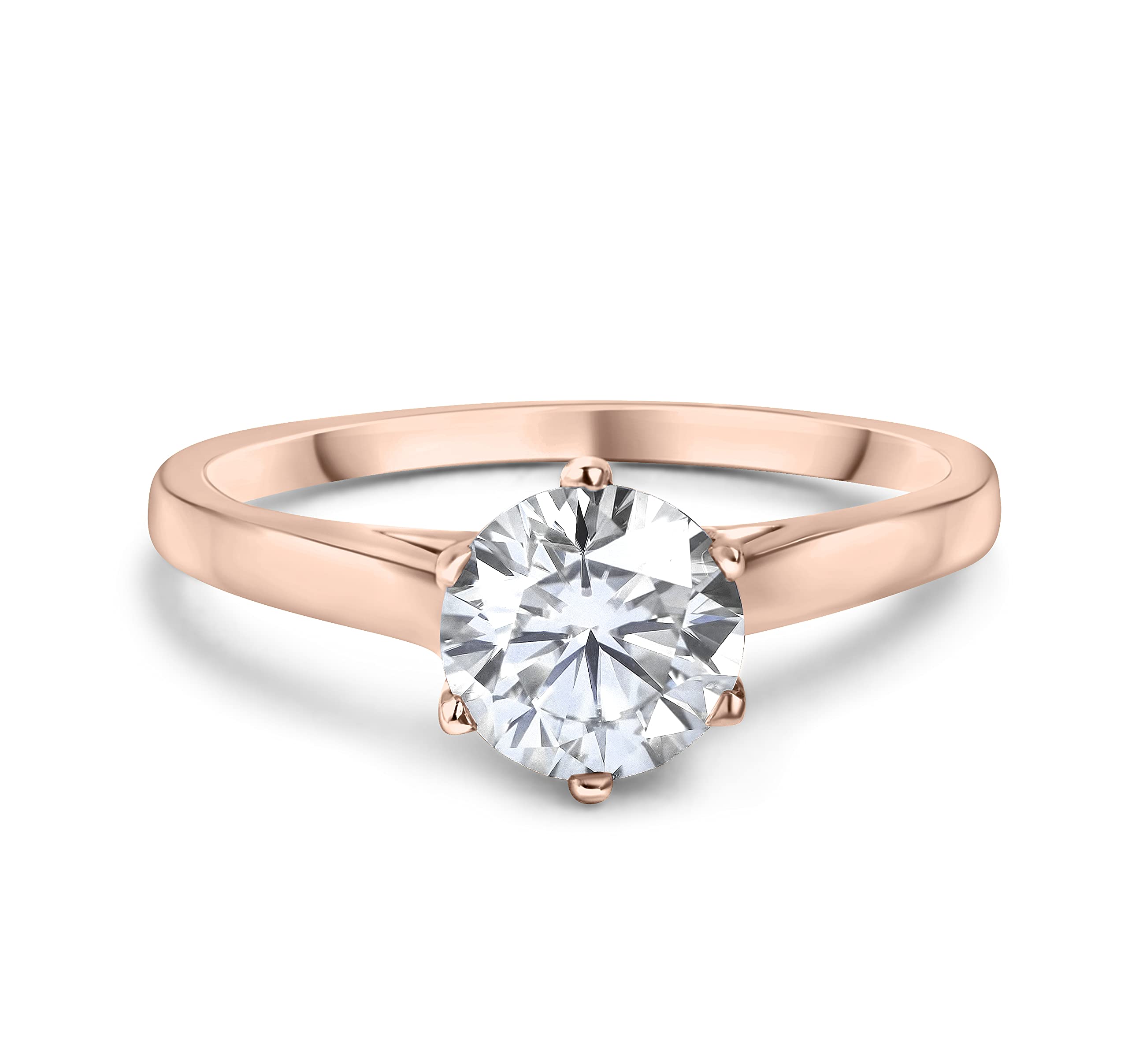 Buy Jewels10k Solid Gold 6 Prong Round Moissanite Solitaire Engagement Ring for Women 1ct DEW G-H Color VVS1 Quality