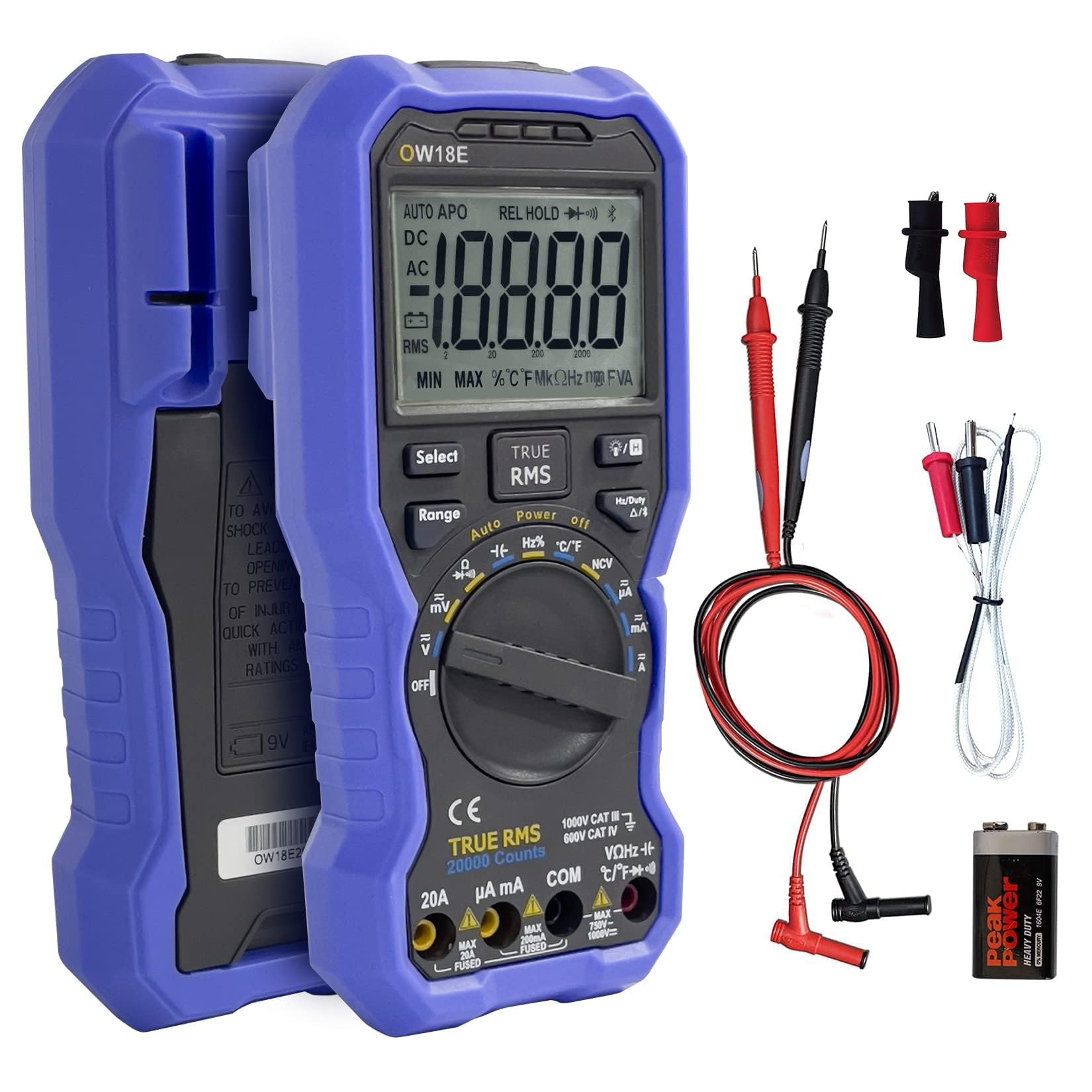 OWON OW18E Bluetooth Digital Multimeter, 20000 Counts True RMS Voltmeter, Auto-Ranging Current Amp Resistance Diodes Continuity, Data Logger, Thermometer, Offline Recording