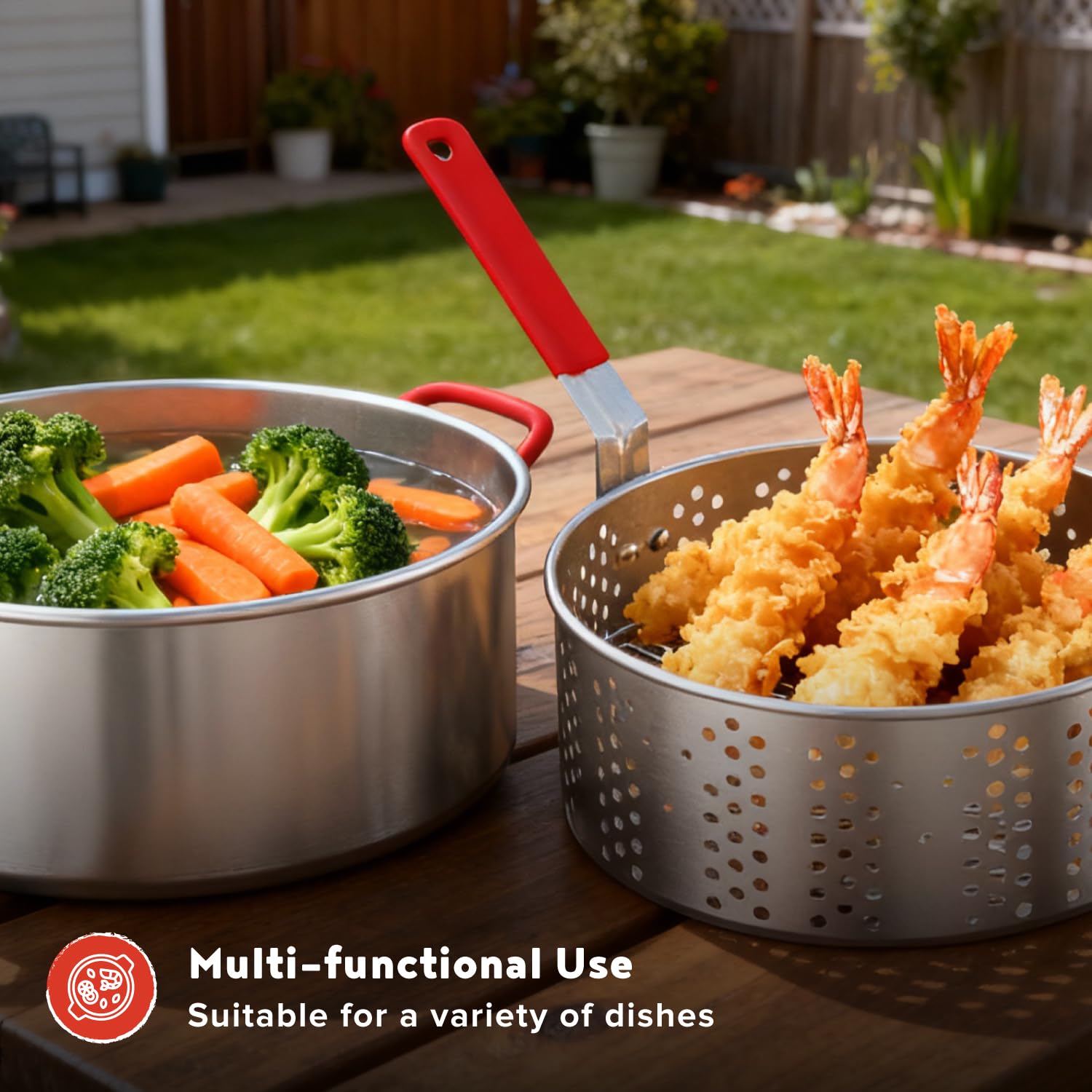 Megamaster Aluminium Fish Fryer Pot with Basket, 10.5QT Deep Fryer with Easy Grip Handle, Outdoor Propane Fryer Pot for Cooking Chicken Wings, Seafood, French Fries - 630-13004