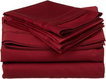 American Linen Hotel Luxury Bed Sheets Burgundy Solid 1000 Thread Count 6 PCs Queen Bed Sheet Set 100% Egyptian Cotton, Sateen Solid, 17 Inches Deep Pocket