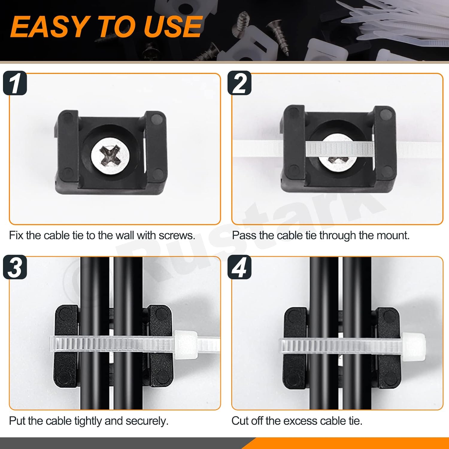 480Pcs Cable Ties Saddle Type Cable Mount Bases Wire Holder with Tapping Screws Assortment Kit, Wire Cable Zip Tie Clips Fasteners Organizer Holders Clamps for Wire Management