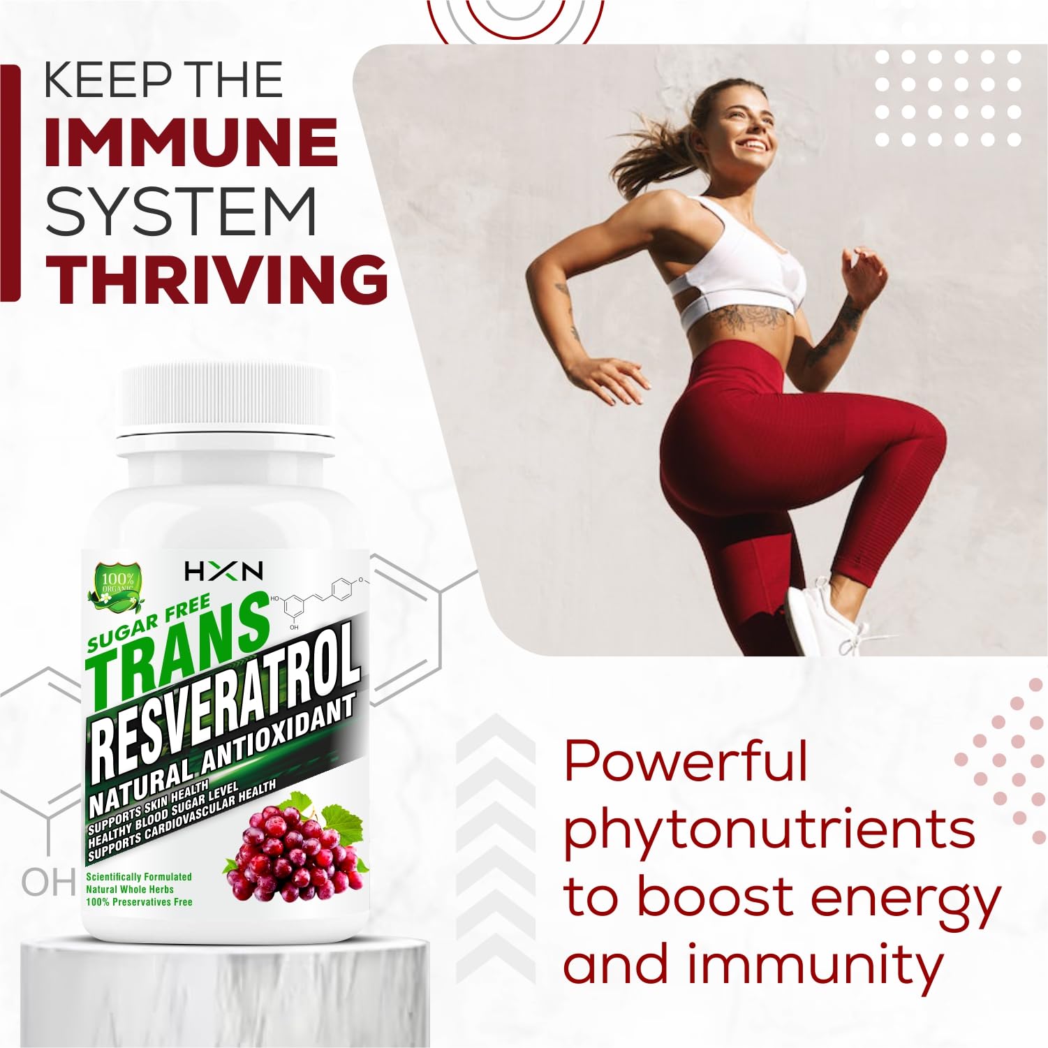 HXN Resveratrol 500mg Supplements With Grape Seed Extract, Quercetin Powder, Pomegranate To Balance Cholesterol, Antioxidant & Heart Health Care-60 Tablets (Pack 1) 3